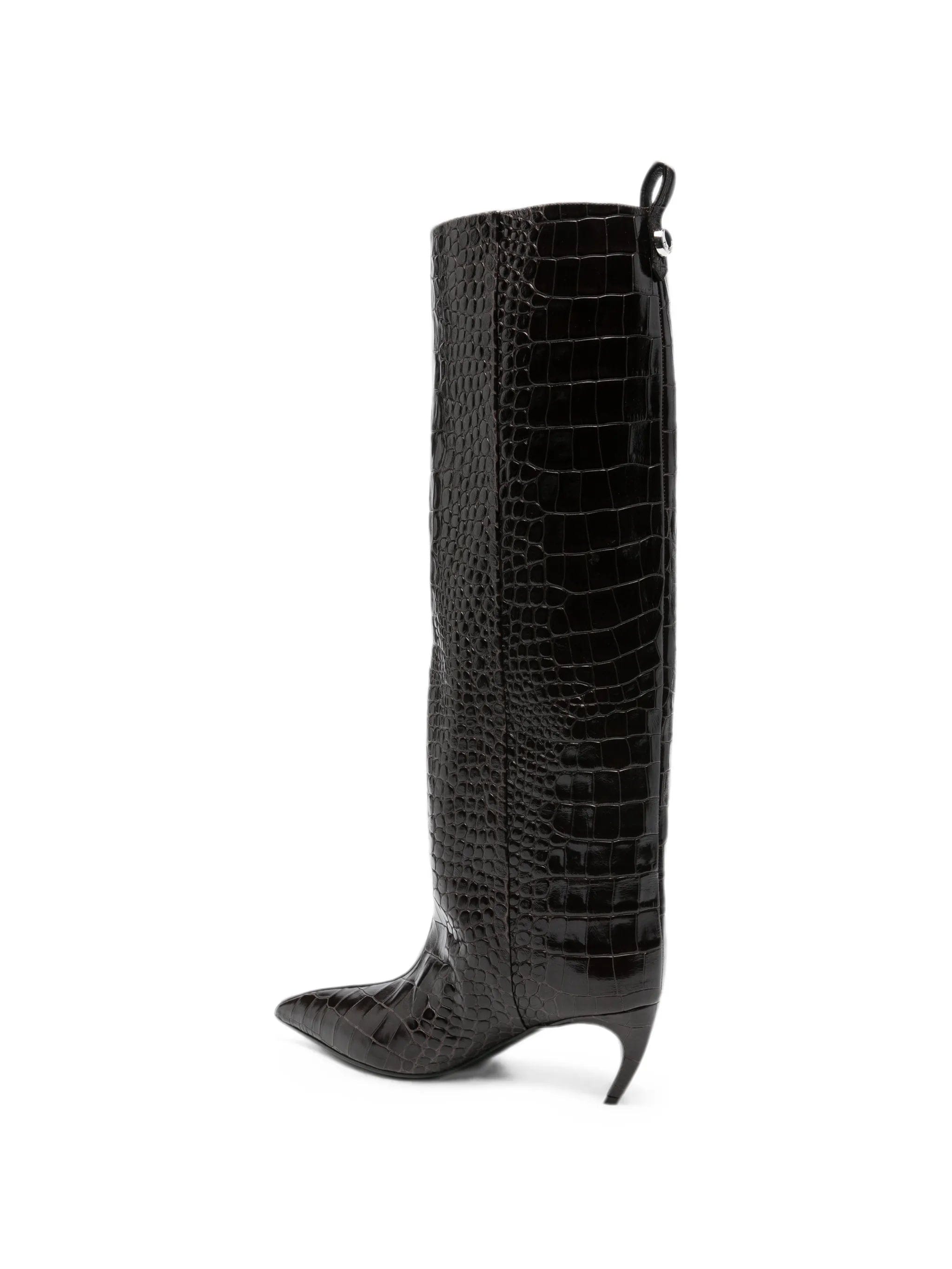 The Attico Lea croc - effect pointed - toe knee - high boots