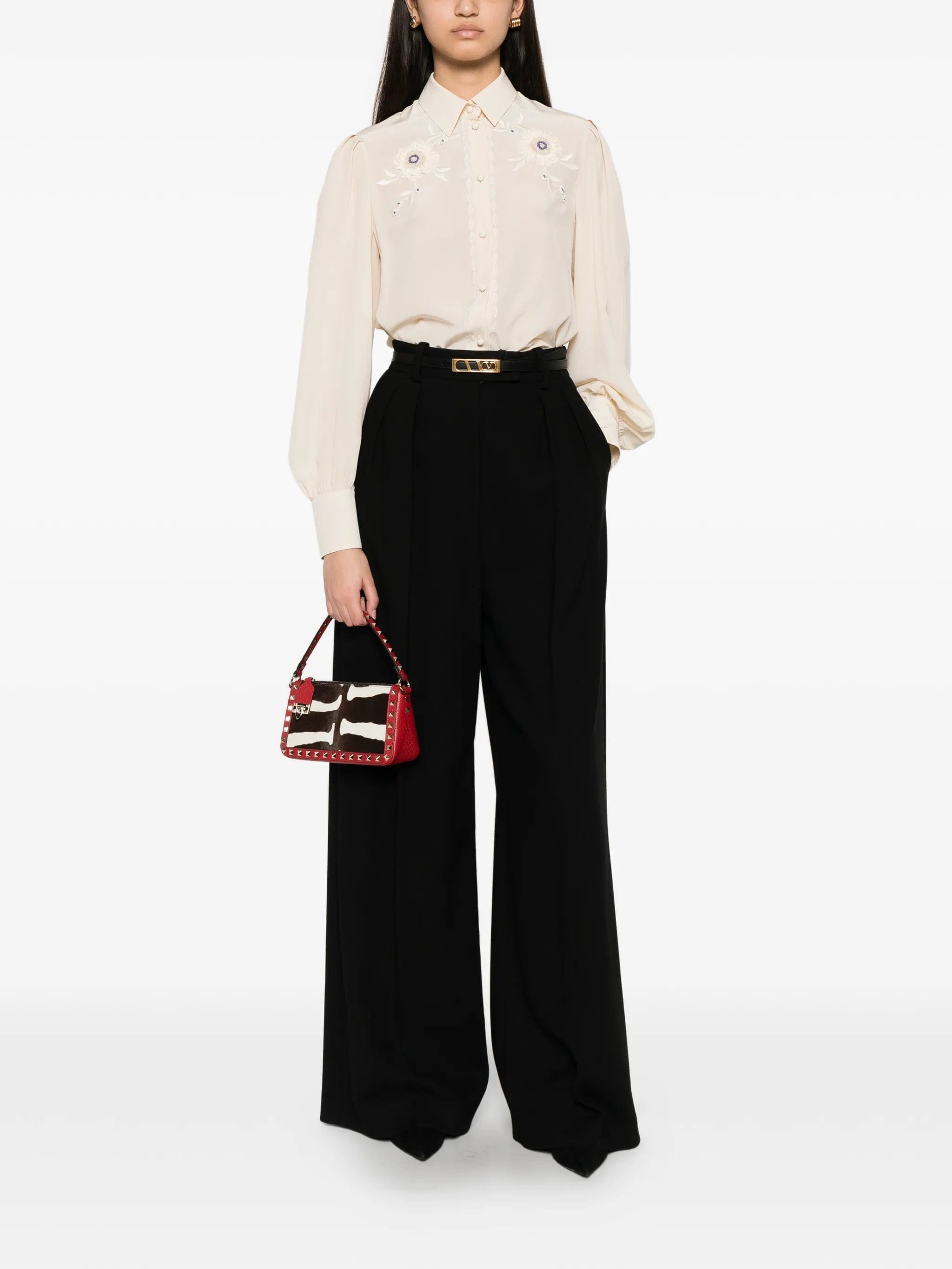 Valentino Garavani floral - embroidered pleated - sleeve blouse