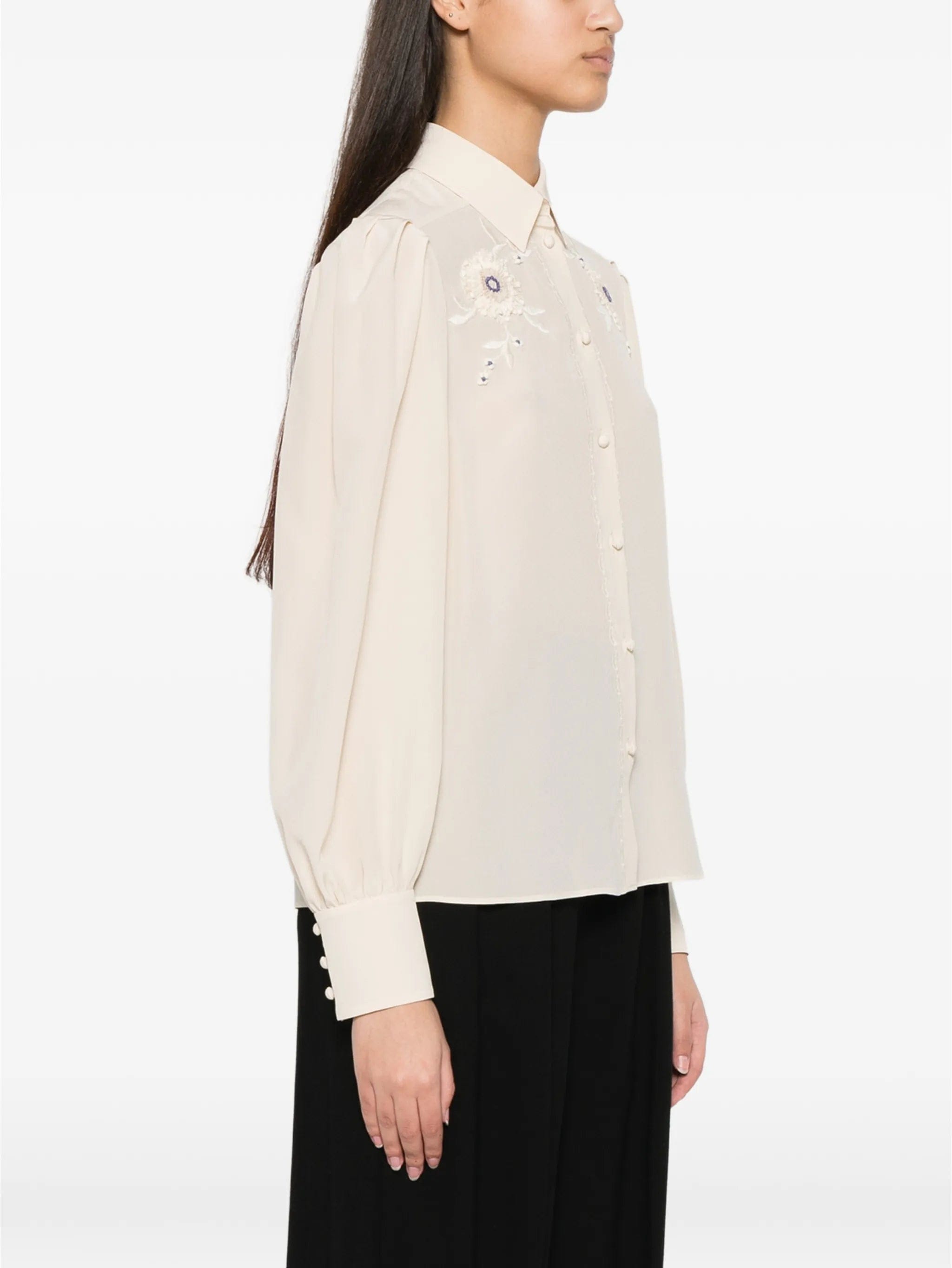 Valentino Garavani floral - embroidered pleated - sleeve blouse