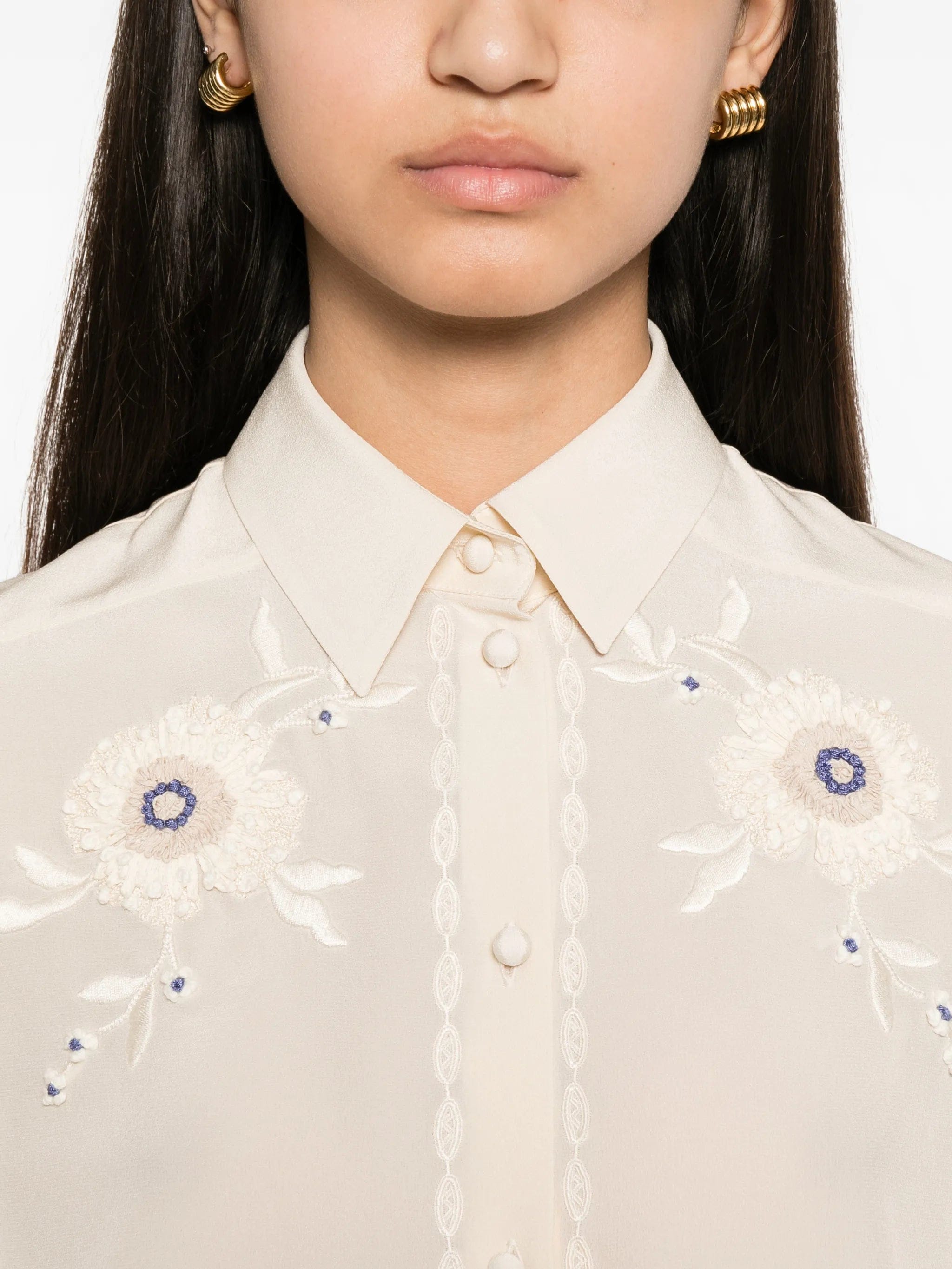 Valentino Garavani floral - embroidered pleated - sleeve blouse
