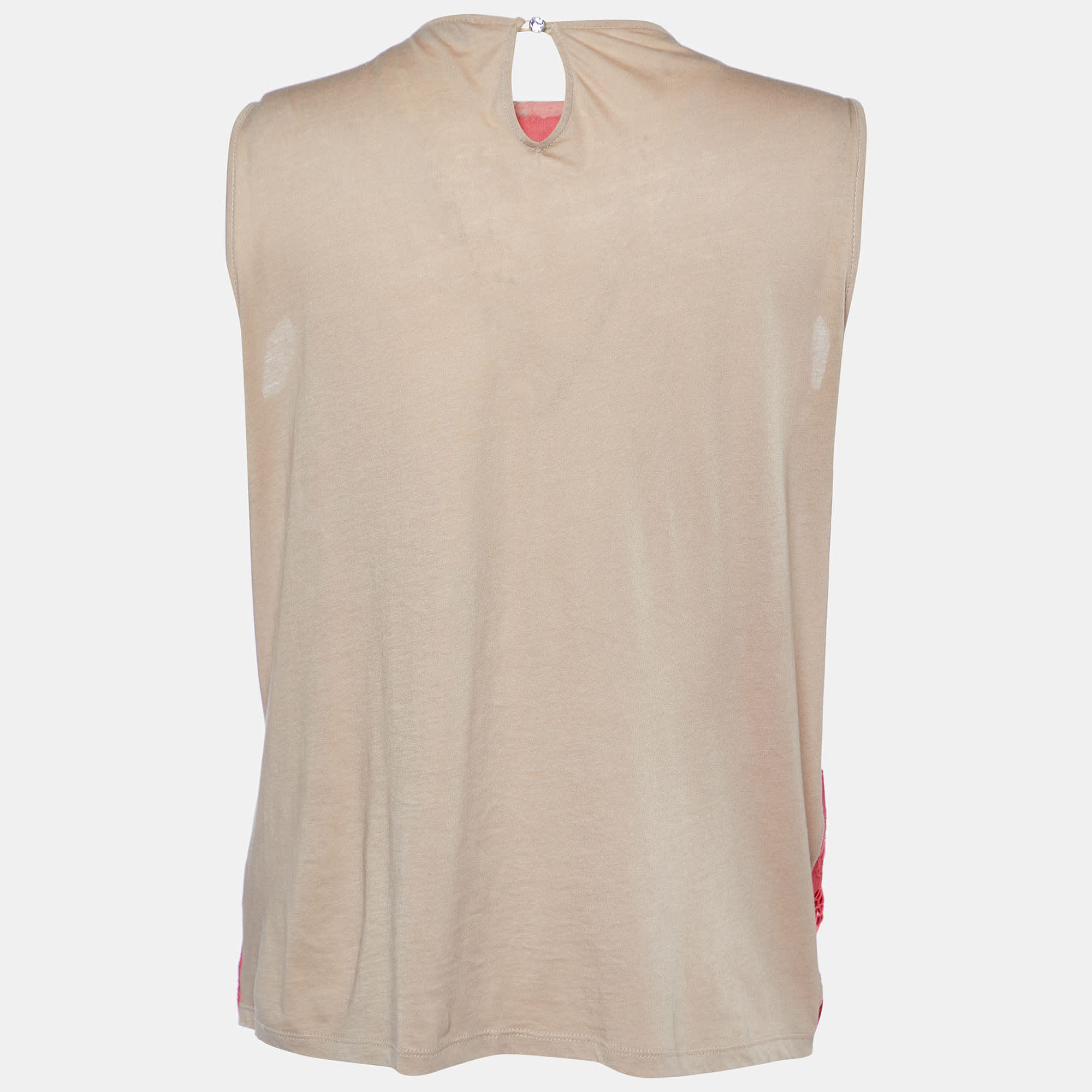 Knit Pink Floral Lace & Cotton Knit Embellished Detail Sleeveless Top