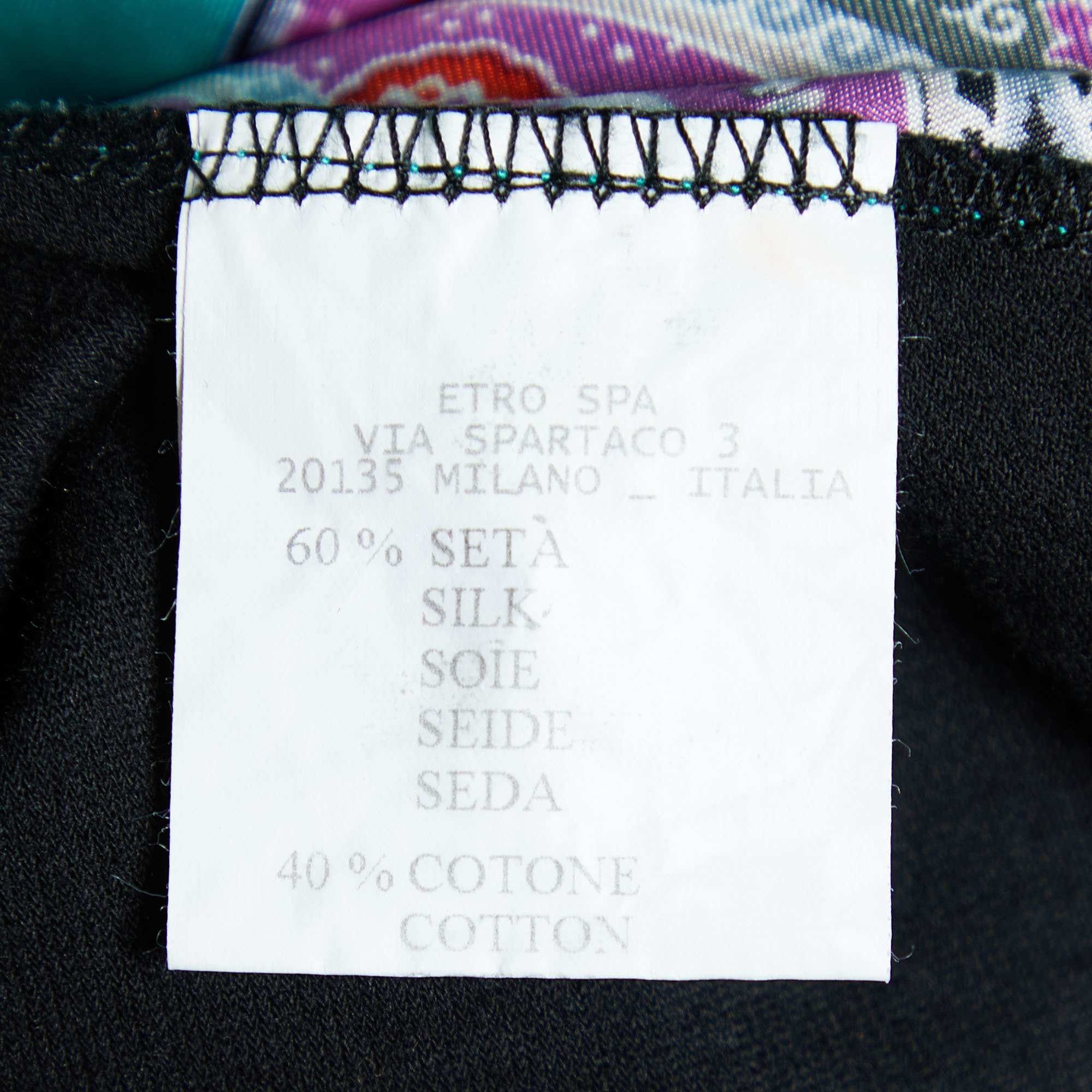 Knit Black Cotton Knit & Printed Silk Top