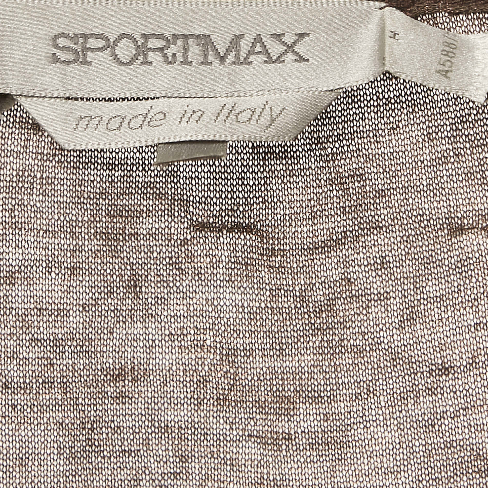 Knit Brown Embellished Lurex Knit Long Sleeve Top