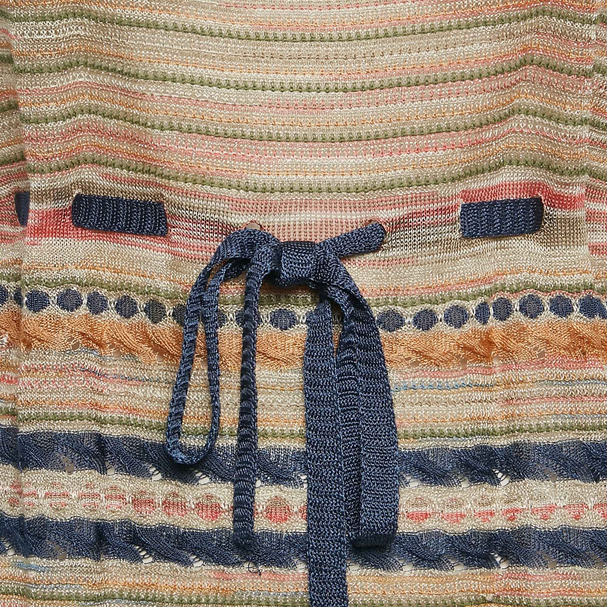 Knit Multicolor Lurex Knit Sleeveless Tie - Up Waist Detail Top