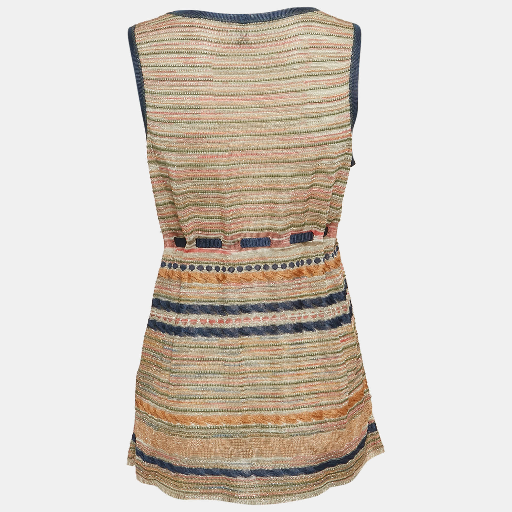 Knit Multicolor Lurex Knit Sleeveless Tie - Up Waist Detail Top