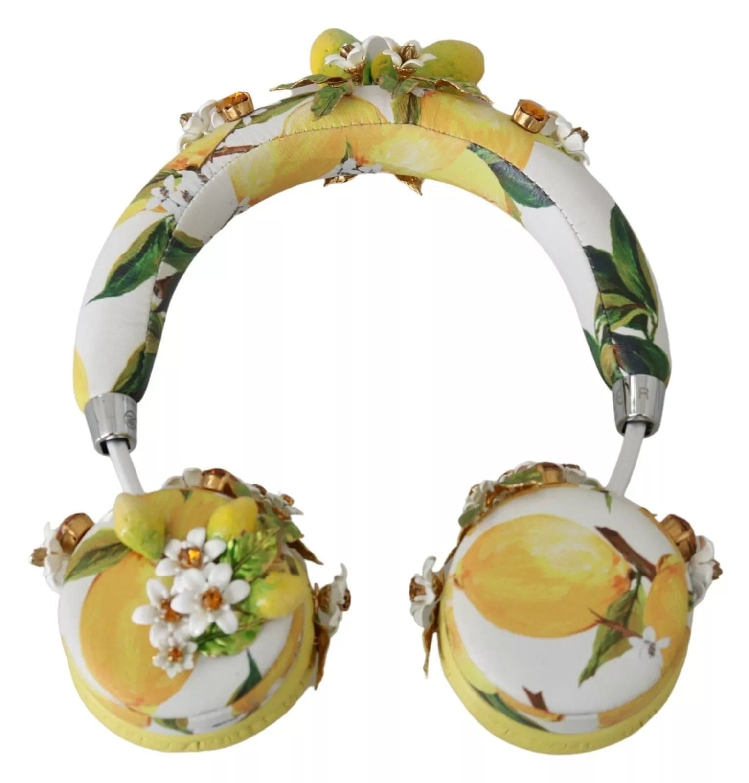 Dolce & Gabbana Headphones Leather Lemon Crystal Floral Headset Audio 1489a