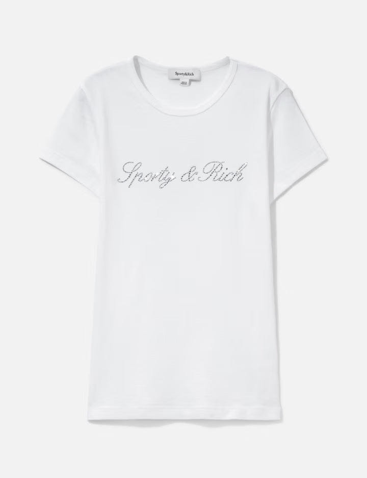 Sporty & Rich Signature Logo Krystal T-Shirt