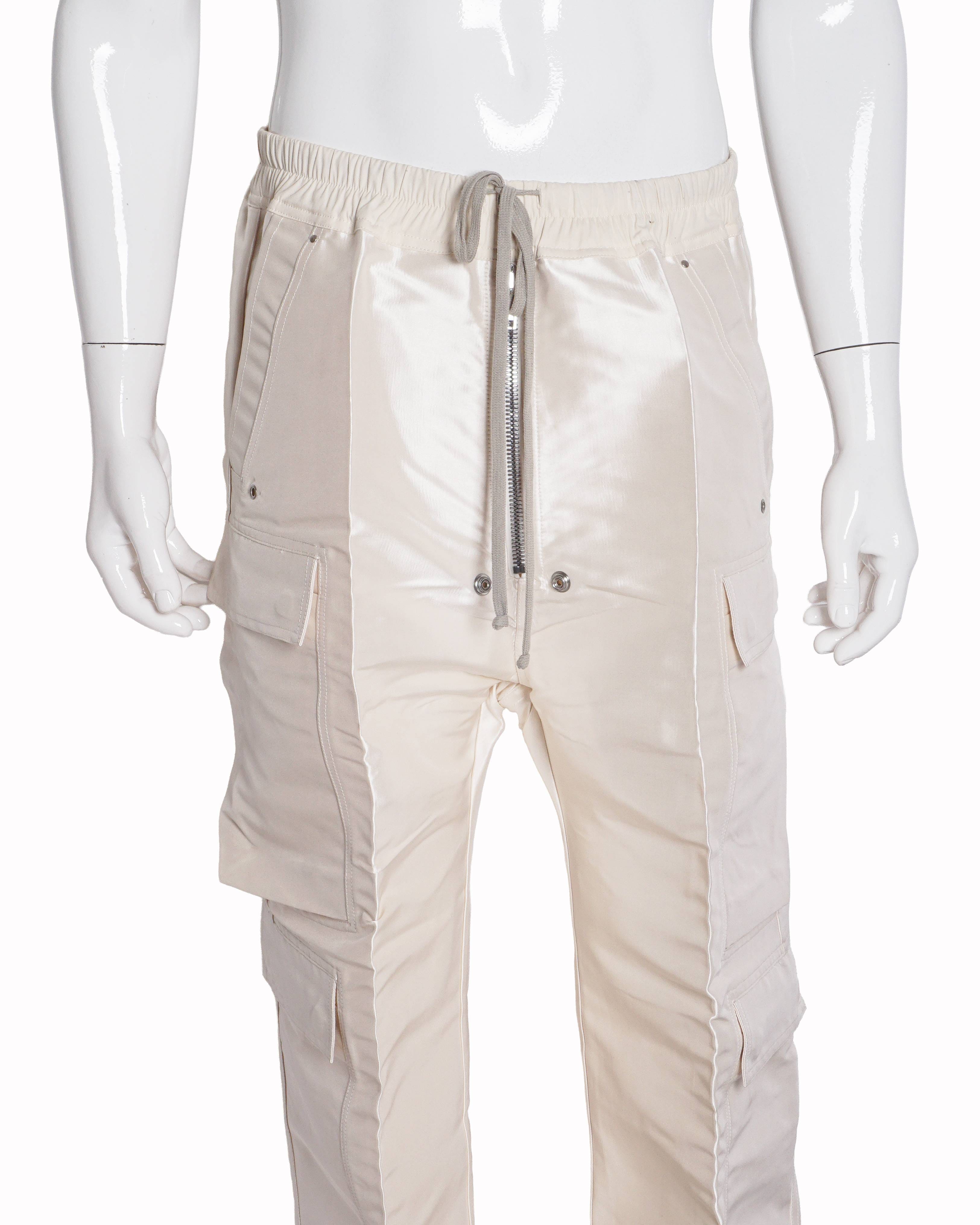 Rick Owens Men's White Wide Leg Cargo Trousers