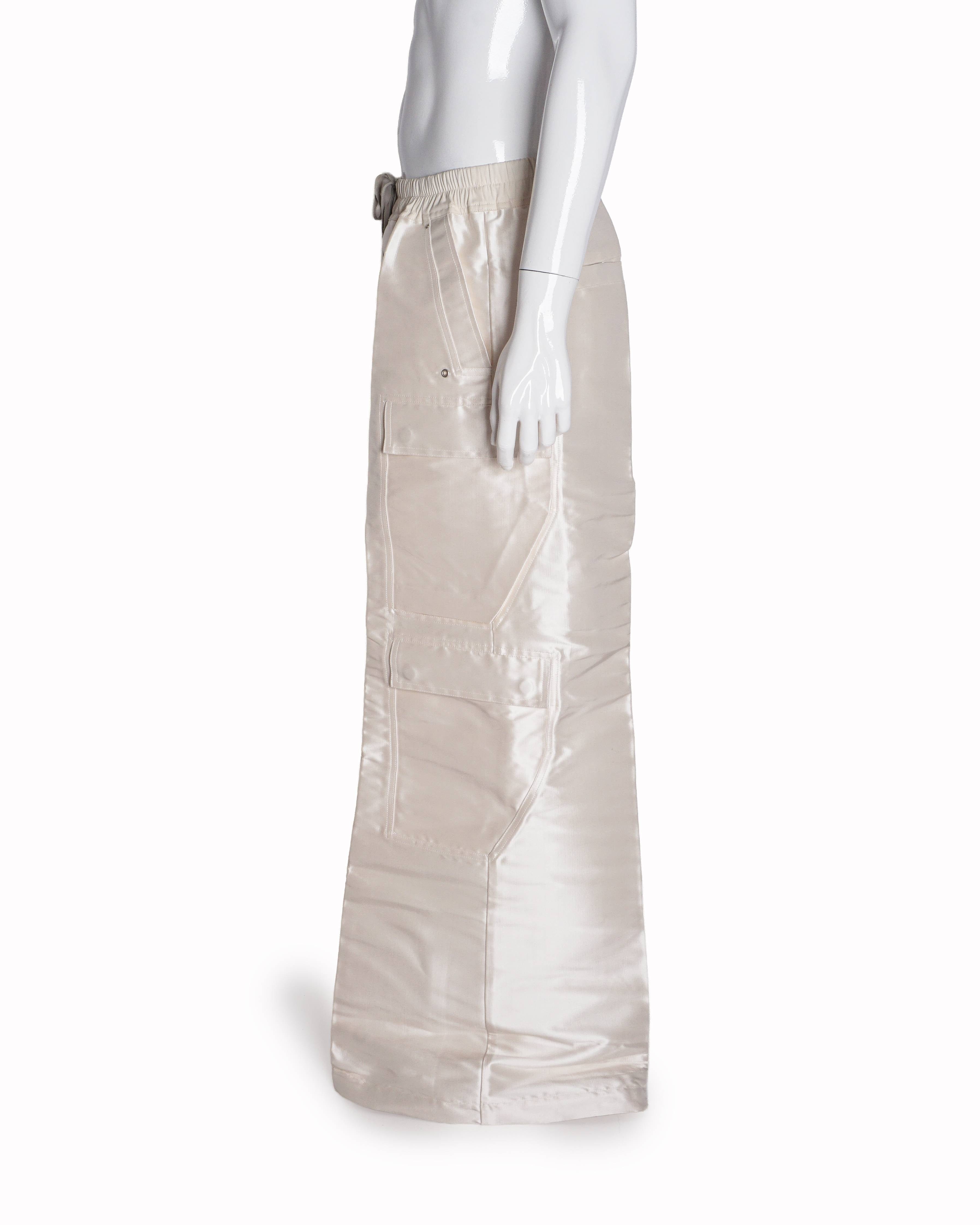 Rick Owens Men's White Wide Leg Cargo Trousers