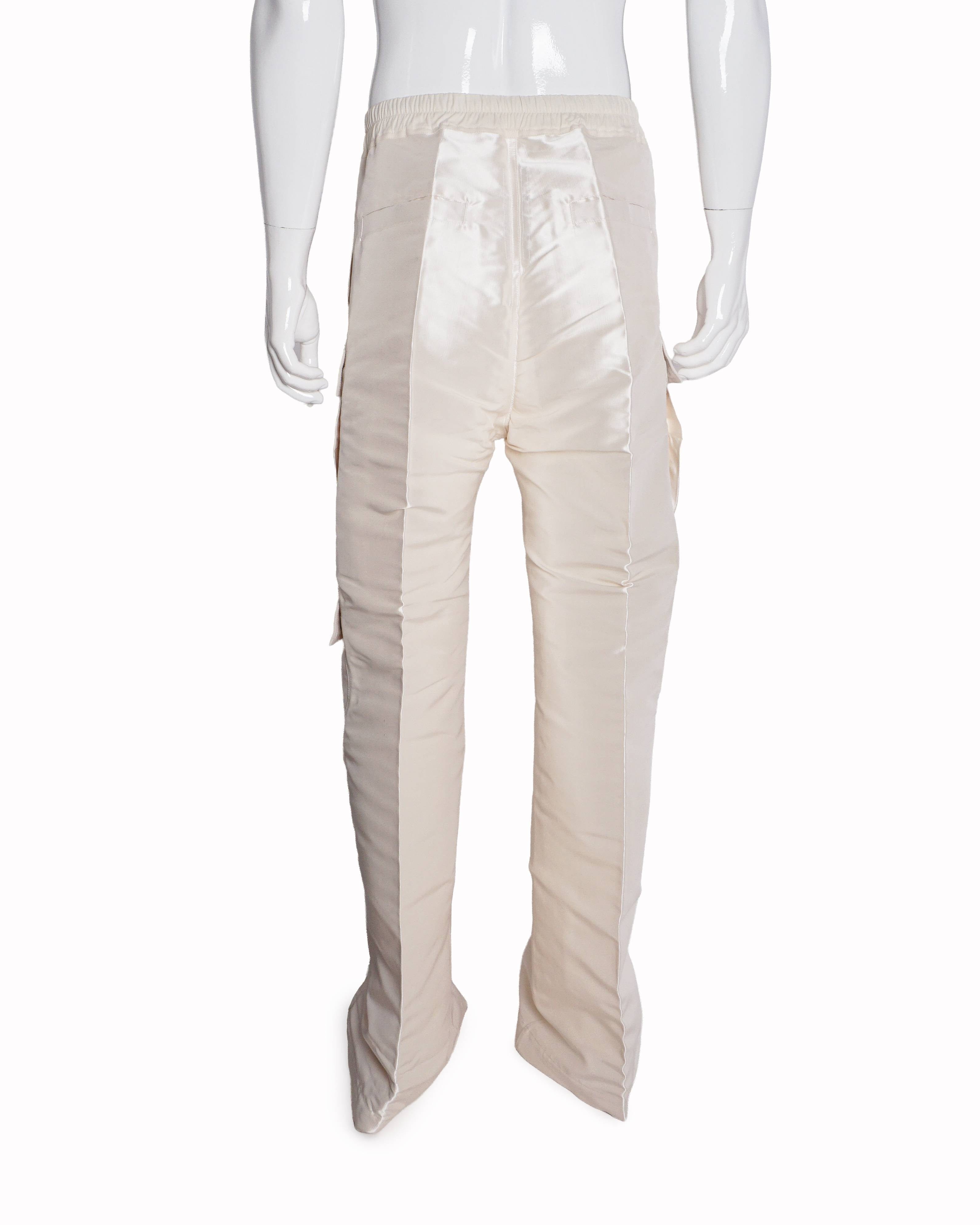 Rick Owens Men's White Wide Leg Cargo Trousers