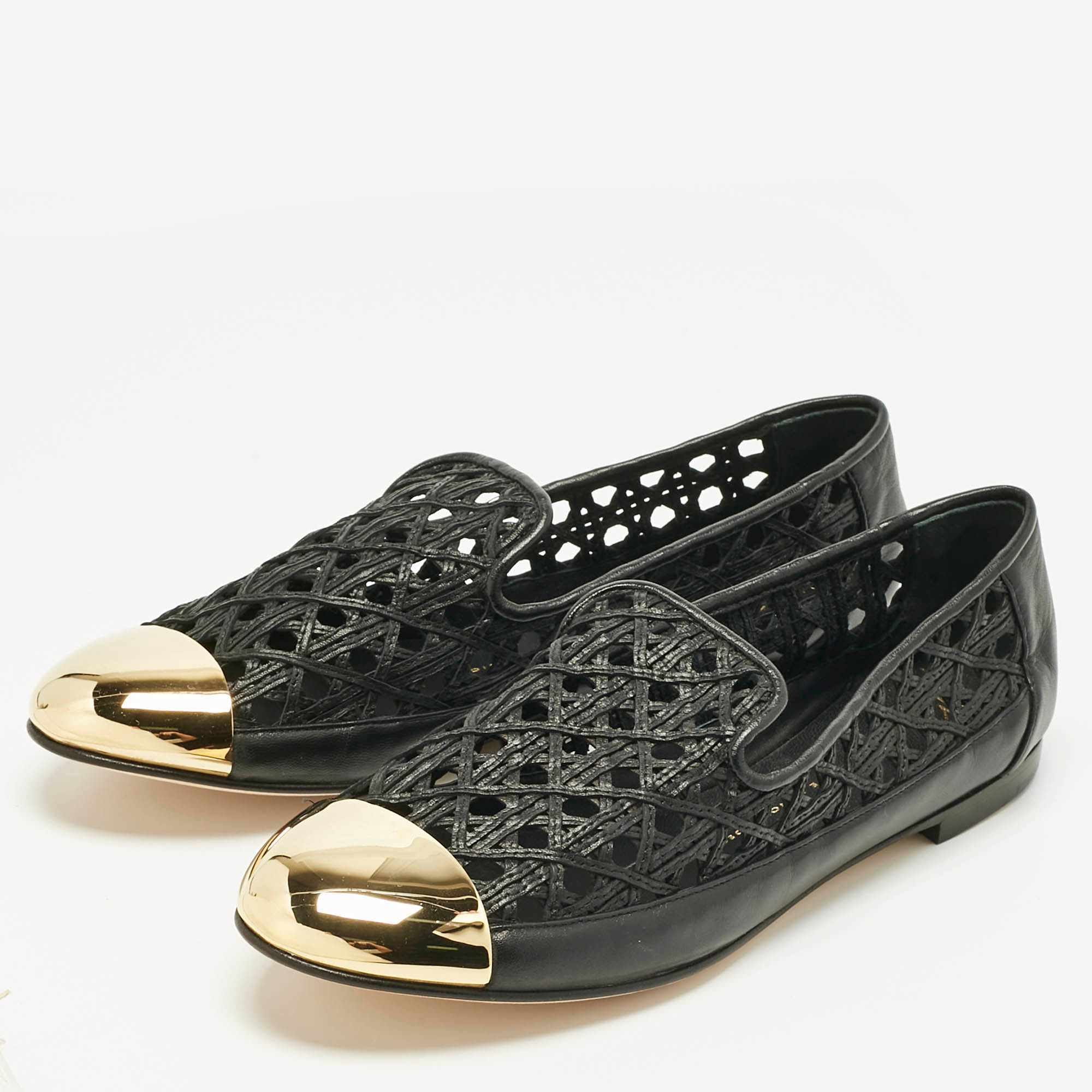 Giuseppe Zanotti Black Leather Cap Toe Smoking Slippers