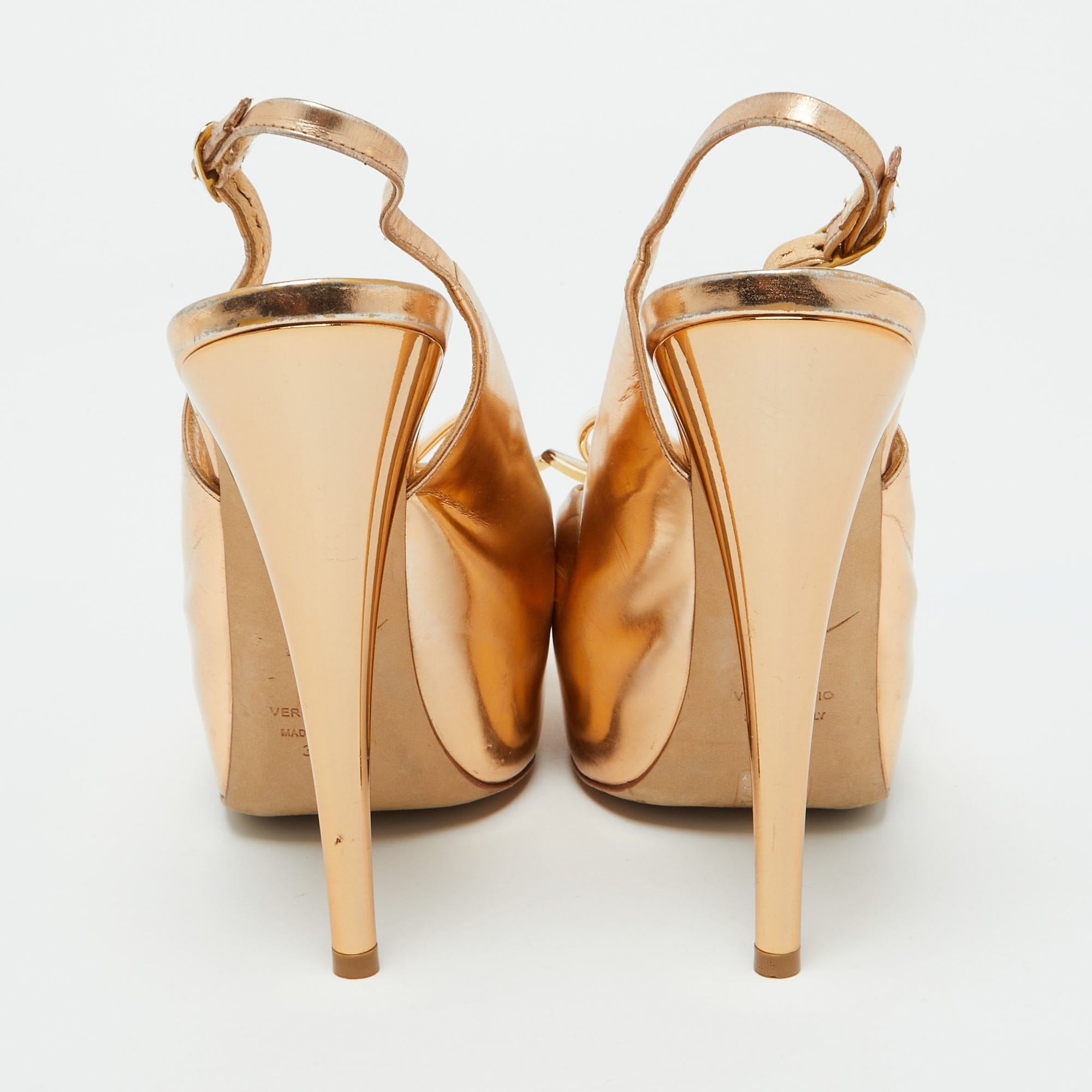 Giuseppe Zanotti Gold Leather Peep Toe Platform Slingback Sandals