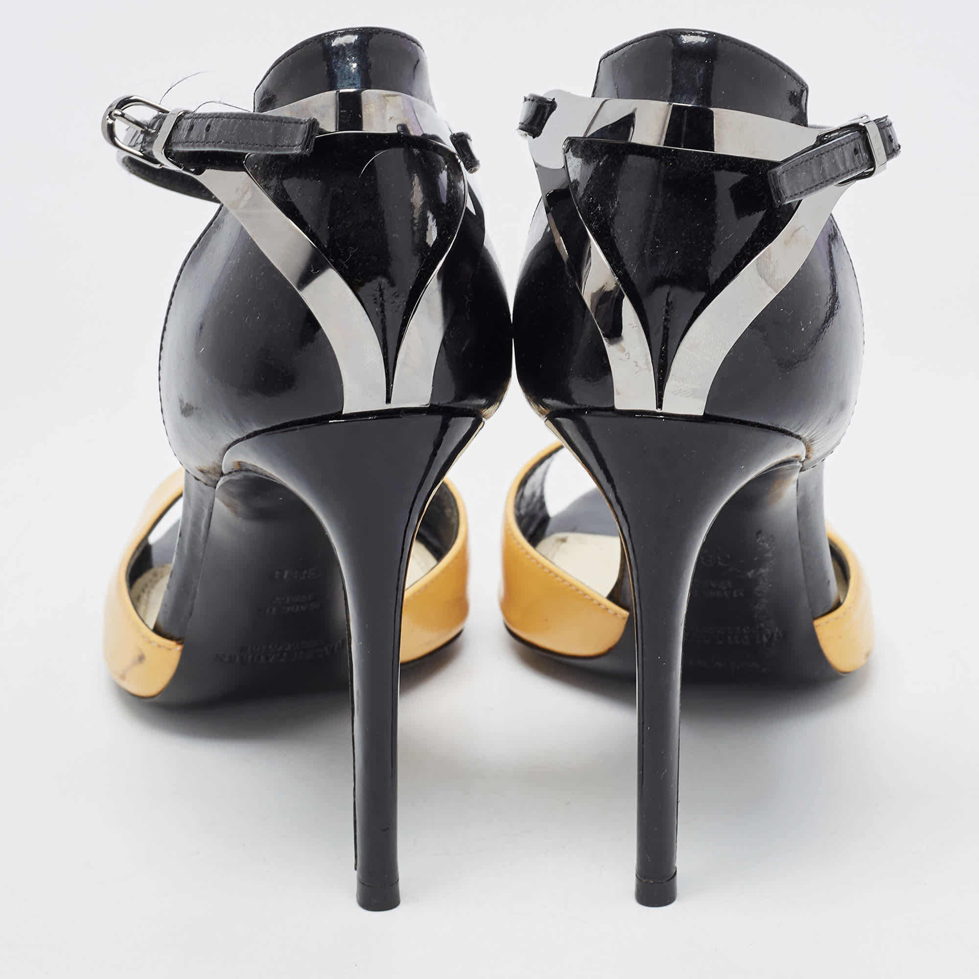Ralph Lauren Collection Black/yellow Patent Leather Peep Toe Sandals