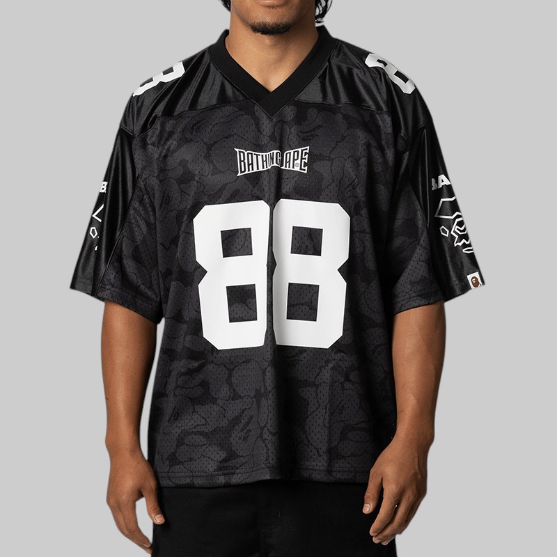 A Bathing Ape® Solid Camo Multi Logo Relaxed Fit Football Jersey T - Shirt - Black