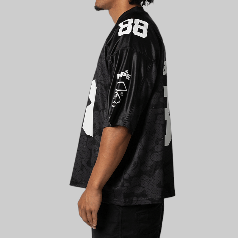 A Bathing Ape® Solid Camo Multi Logo Relaxed Fit Football Jersey T - Shirt - Black