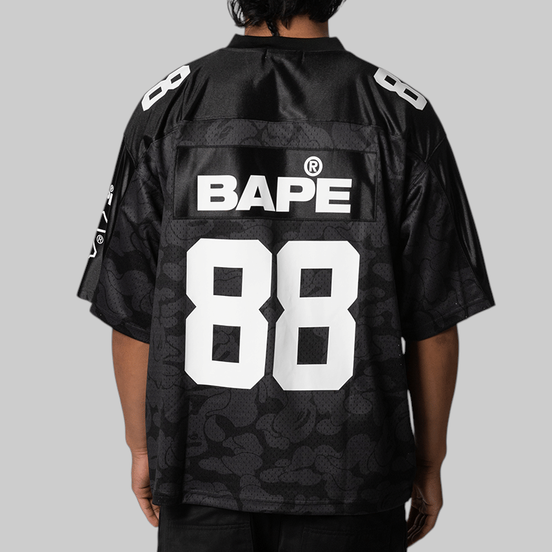 A Bathing Ape® Solid Camo Multi Logo Relaxed Fit Football Jersey T - Shirt - Black