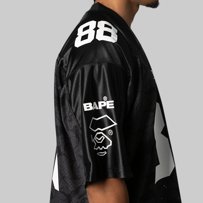A Bathing Ape® Solid Camo Multi Logo Relaxed Fit Football Jersey T - Shirt - Black