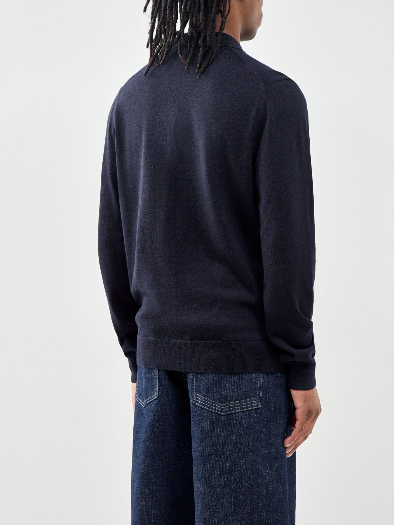 Fred Perry Classic Knitted Long Sleeve Polo Shirt Navy