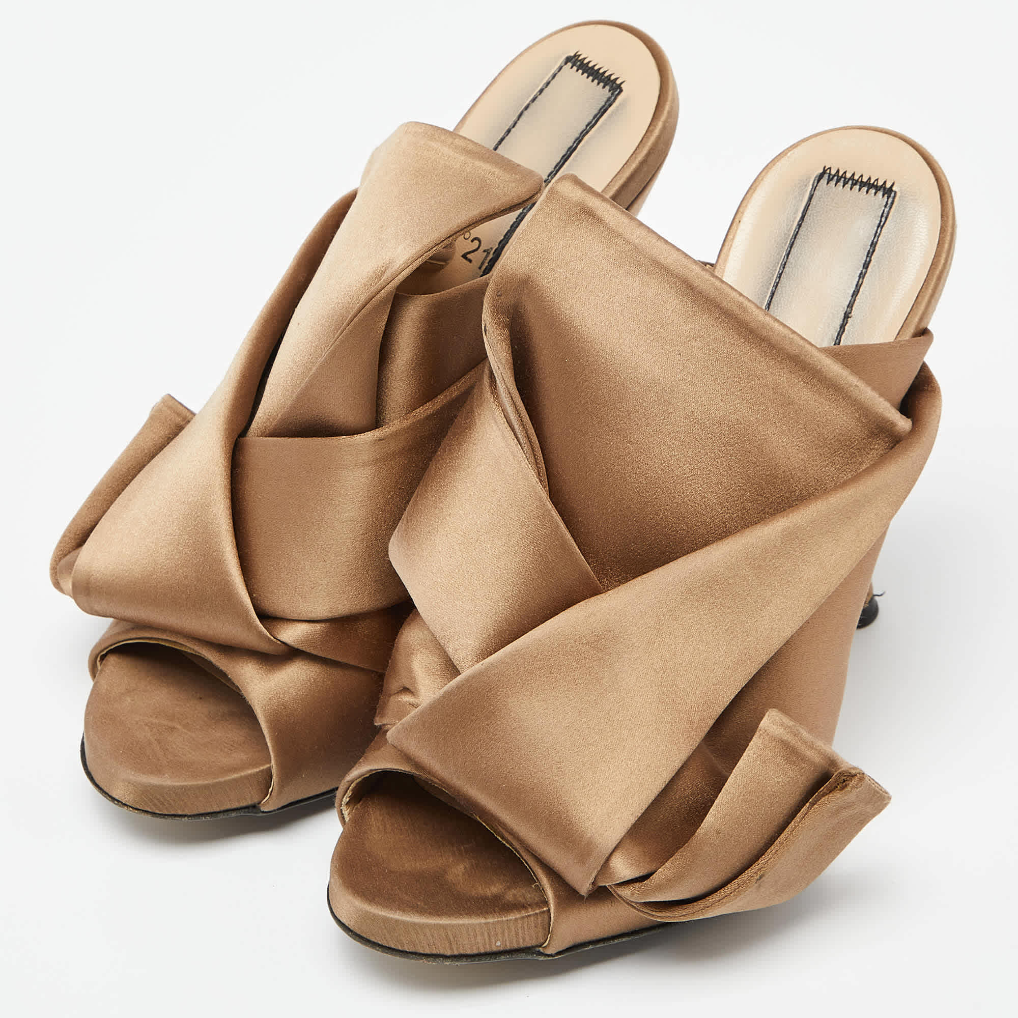 Knot N°21 Beige Satin Raso Knot Mule Sandals Size