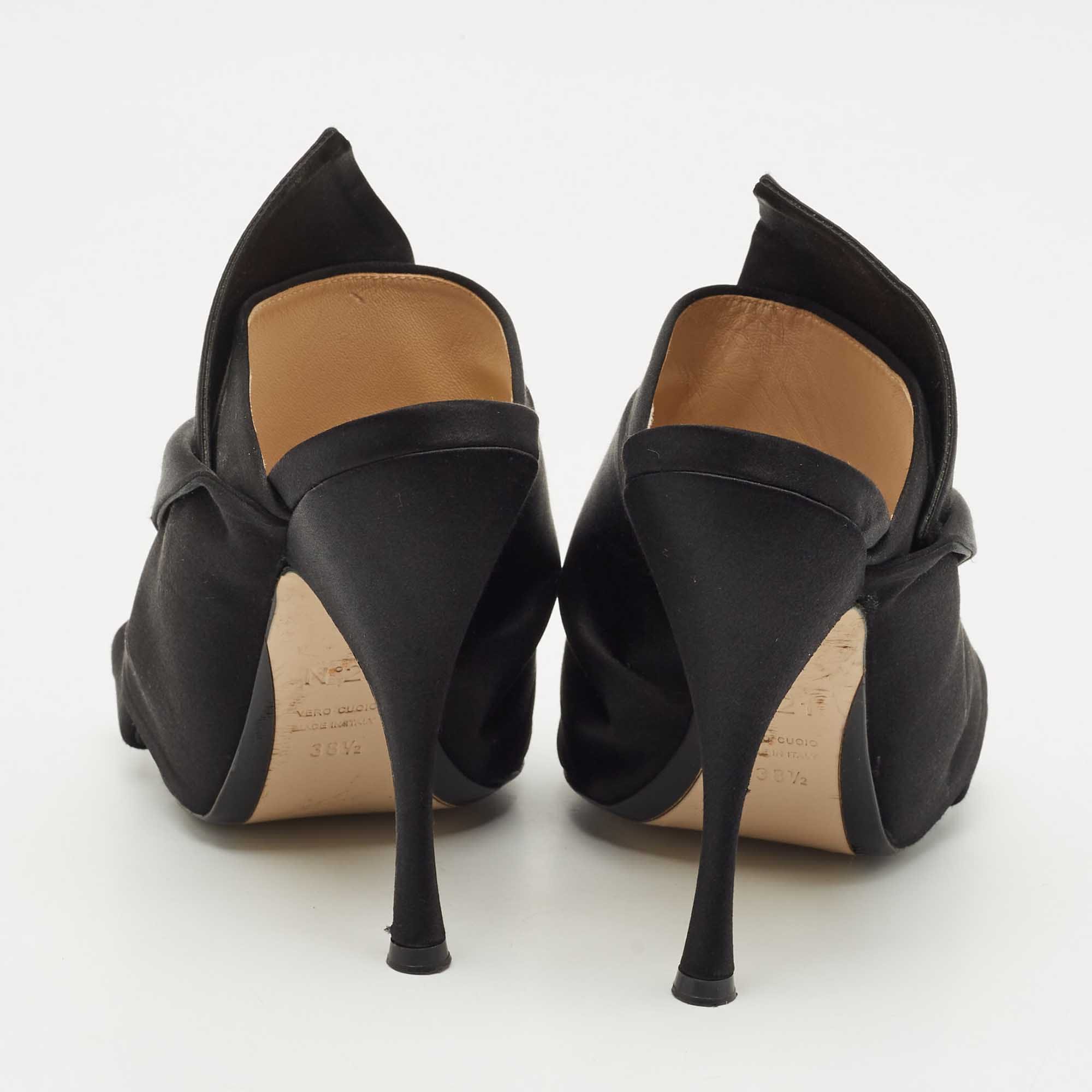 Knot Nº21 Black Satin Raso Knot Peep Toe Mules Size