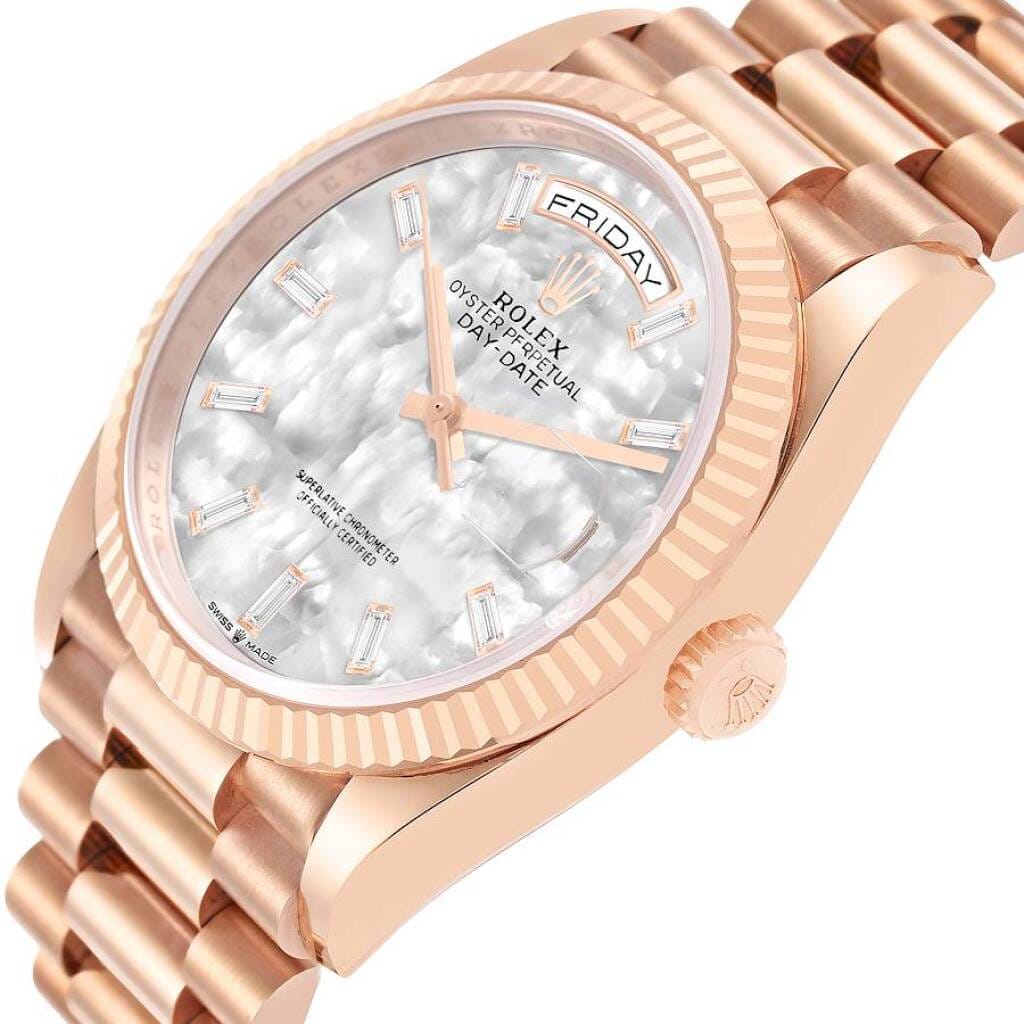 President Day-Date (Reference 128235). A 36mm rose gold diamond-set automatic wristwatch with date and day. 2024