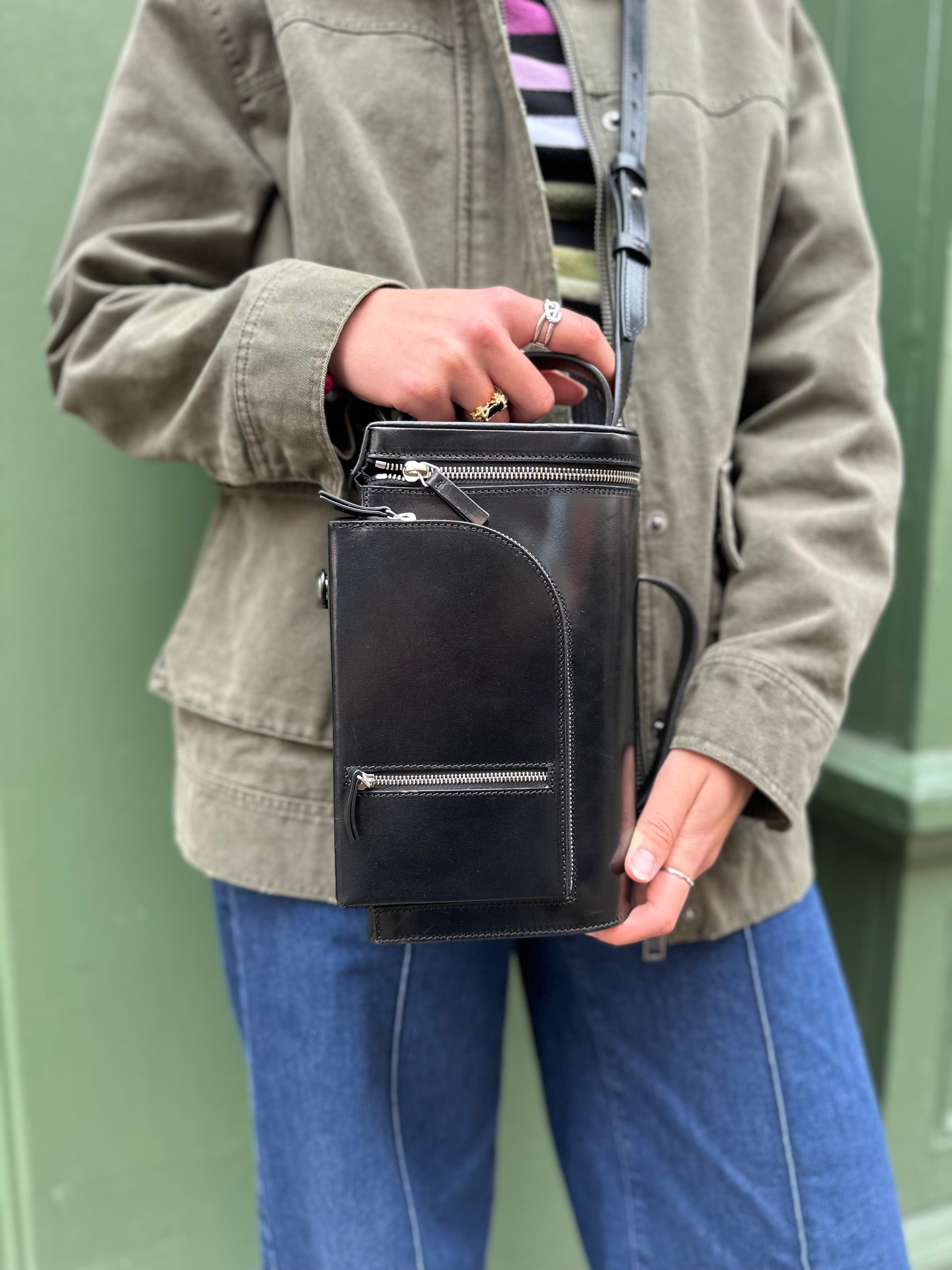 Merryl Tielman Black Leather Asymmetrical Shoulder Bag