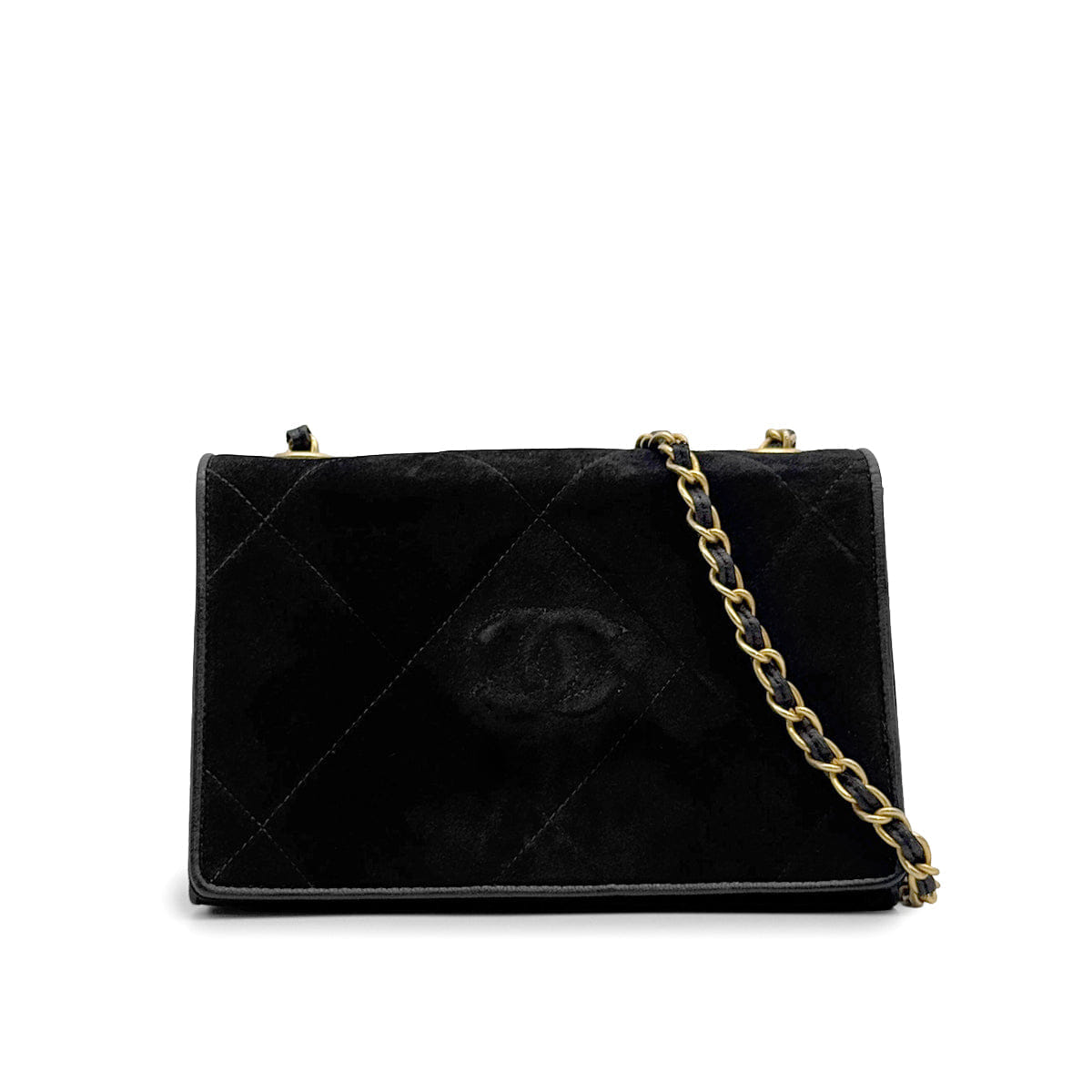 Luxury Promise Japan VINTAGE CHANEL MATELASSE CHAIN SHOULDER BAG BALCK SUEDE GOLD HARDWARE 90324286