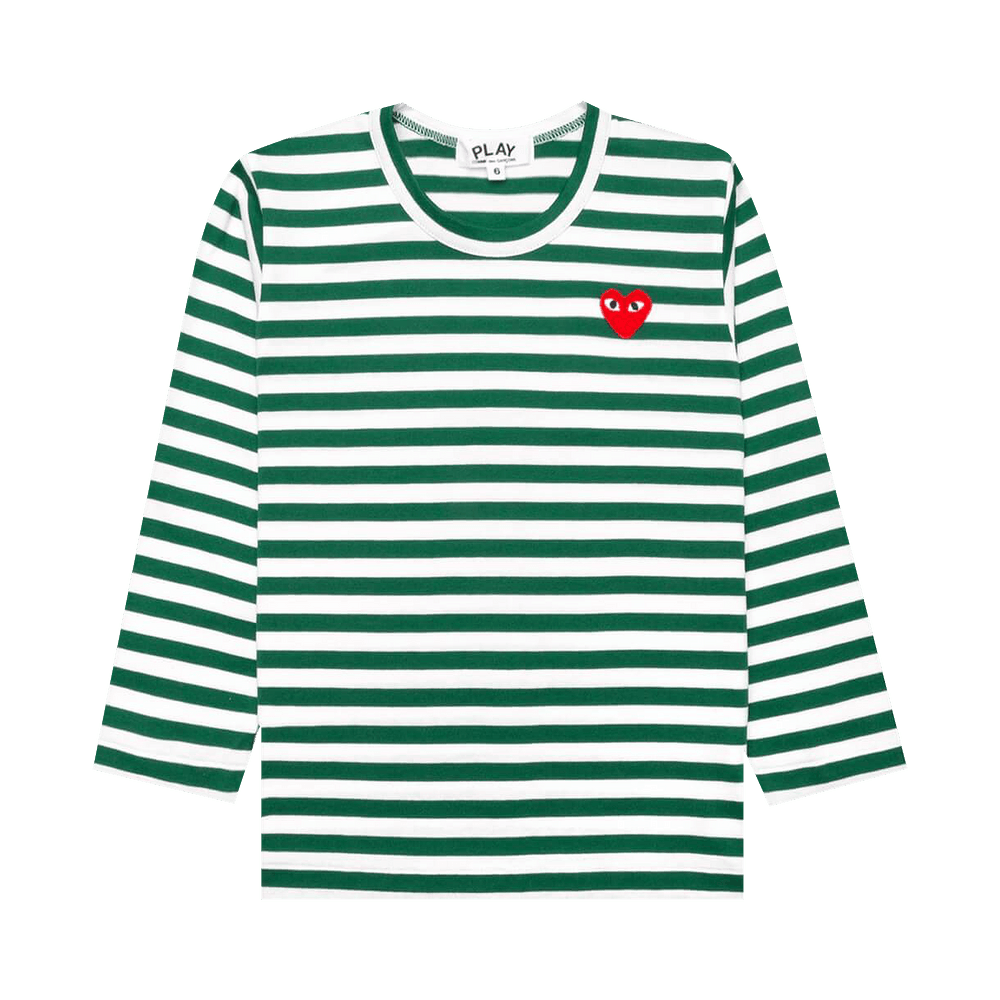 Comme des Garçons PLAY Kids Striped Heart Logo Long-Sleeve T-Shirt Green/White