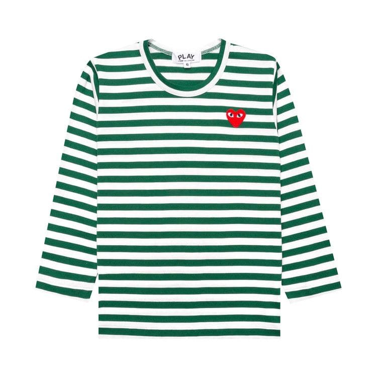 Comme des Garçons PLAY Kids Striped Heart Logo Long-Sleeve T-Shirt Green/White