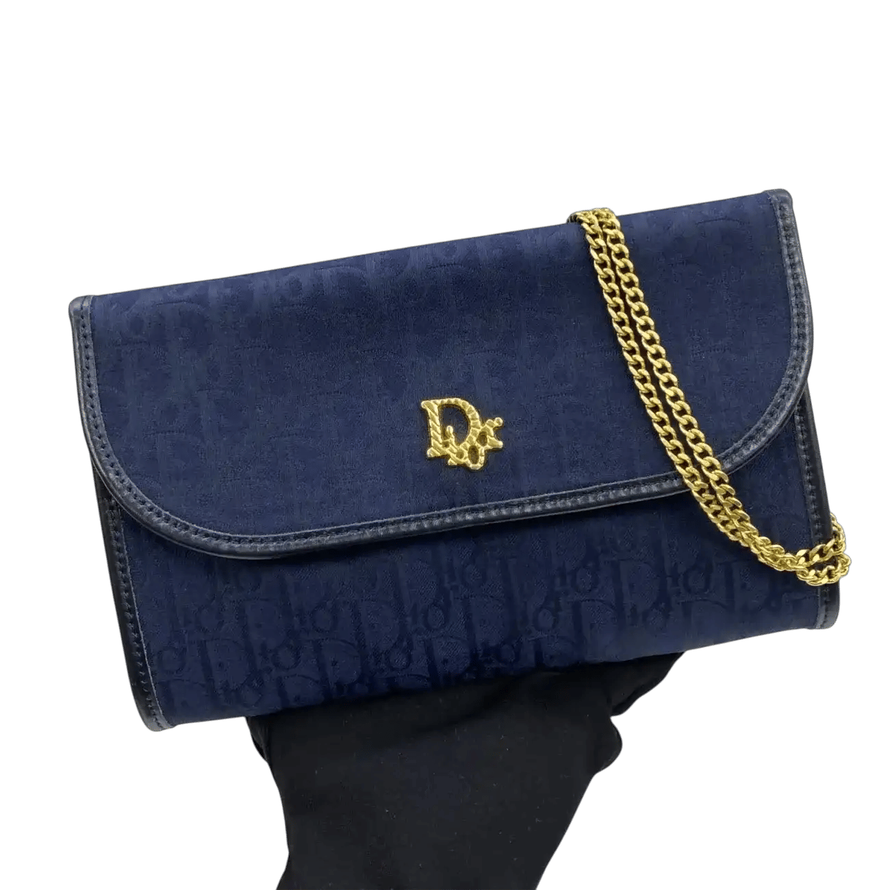 True To Sole Dior Blue/Black Canvas Vintage Honeycomb Mini Chain Shoulder Bag