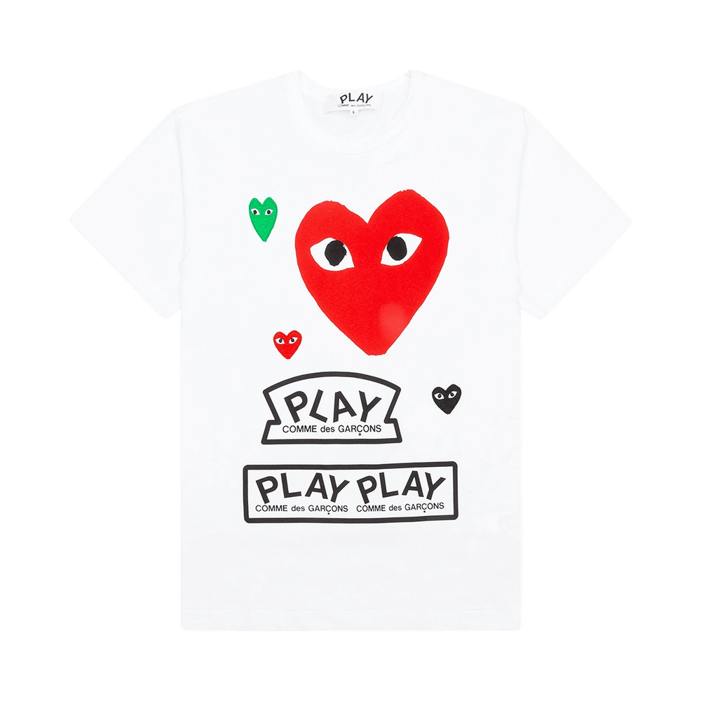 Comme des Garçons PLAY Red Multi Logo Shorts-Sleeve T-Shirt White