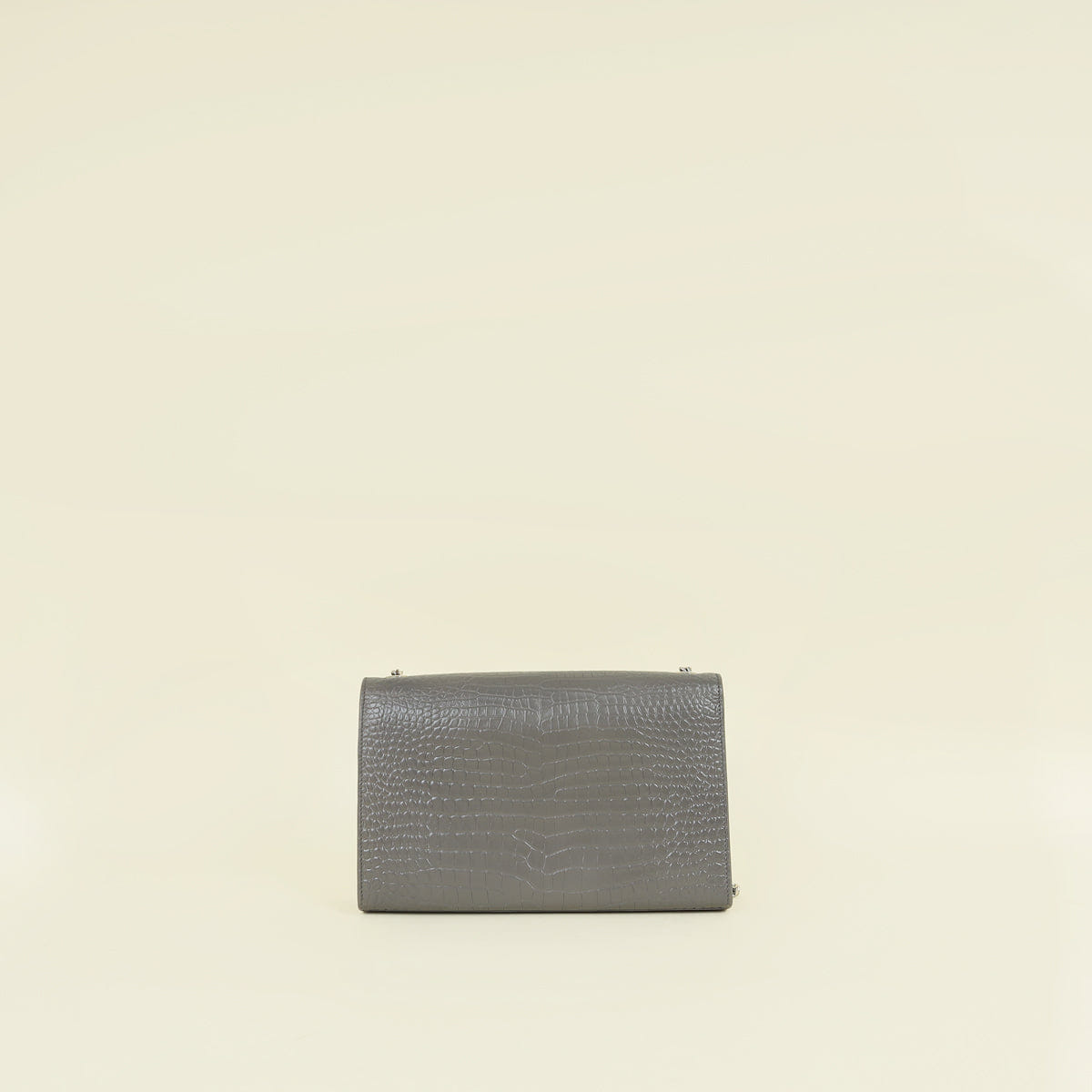 YSL Gray Croco Embossed Kate Chain Medium Shoulder Bag