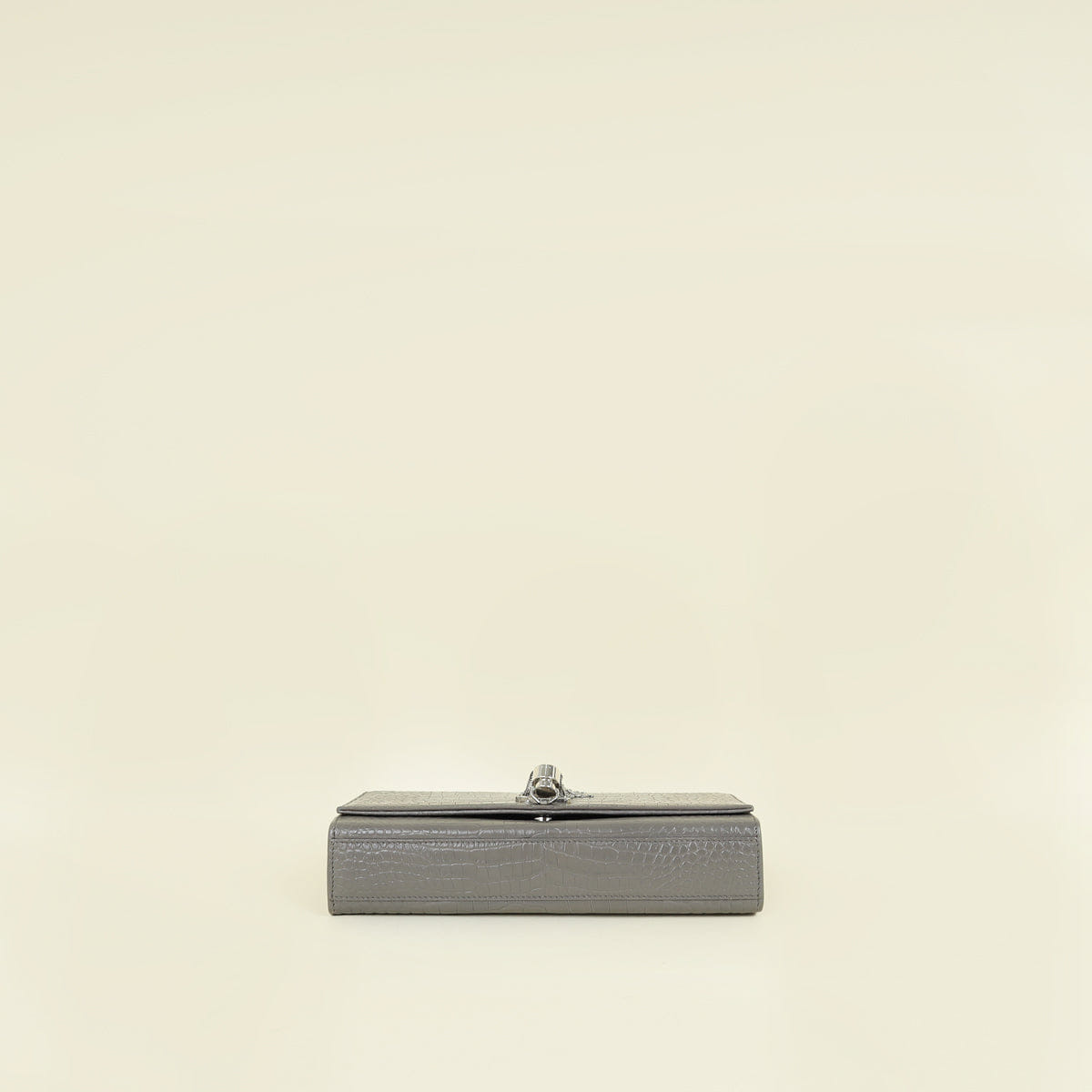 YSL Gray Croco Embossed Kate Chain Medium Shoulder Bag