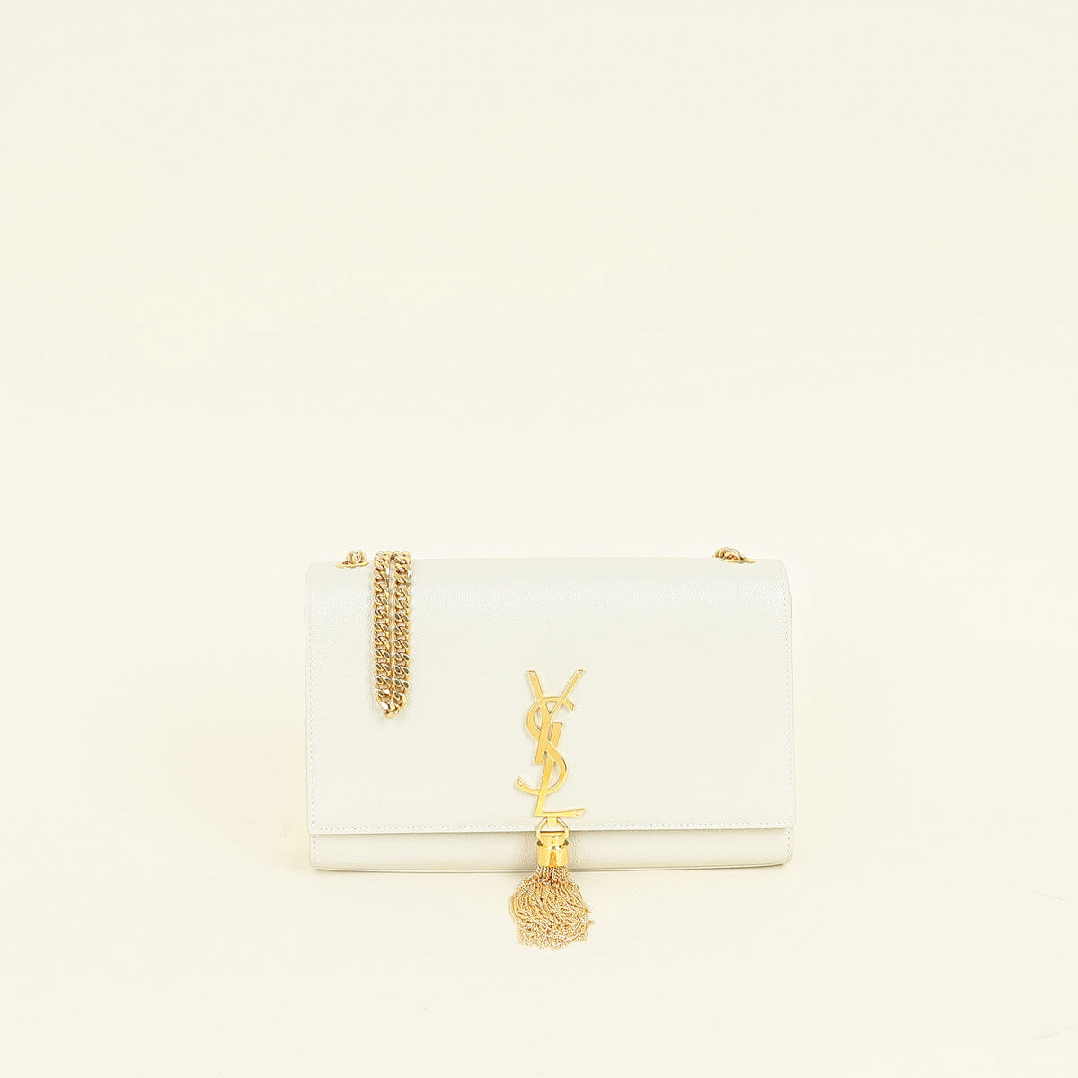 YSL Blanc Vintage Kate Tassel Flap Medium Shoulder Bag
