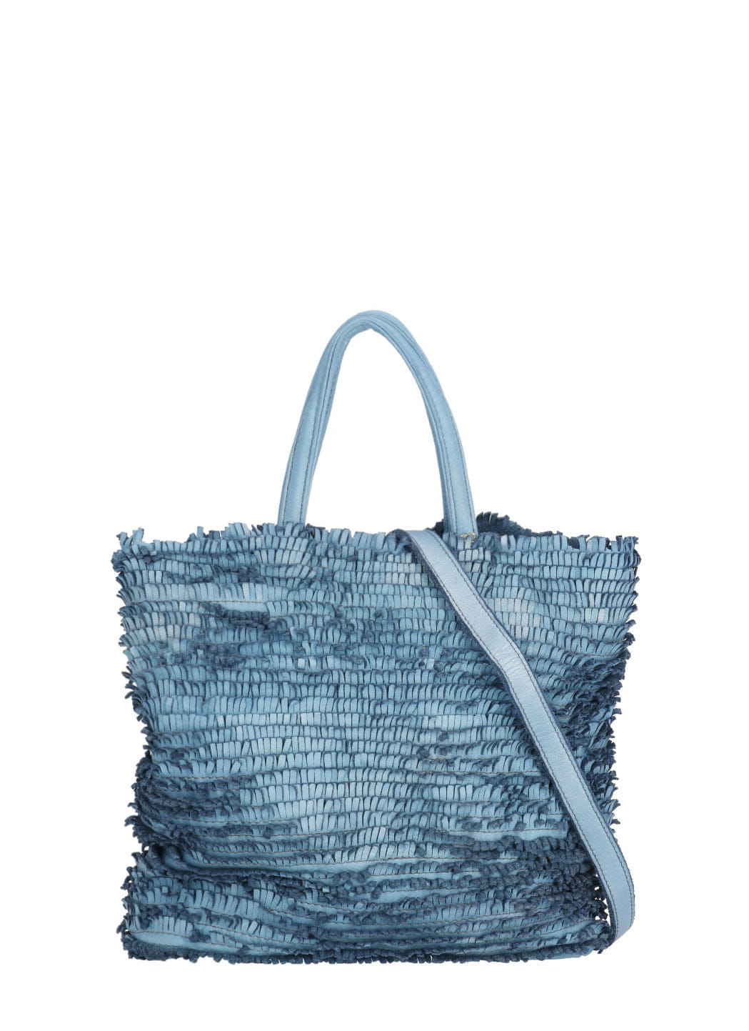 Blue Textured Micro - Fringe Shoulder Bag