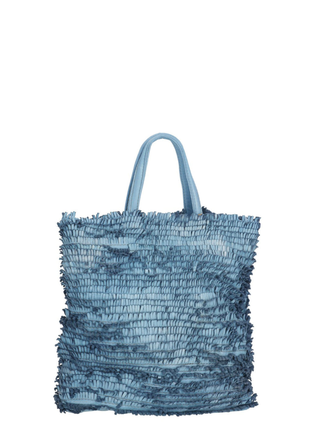 Blue Textured Micro - Fringe Shoulder Bag