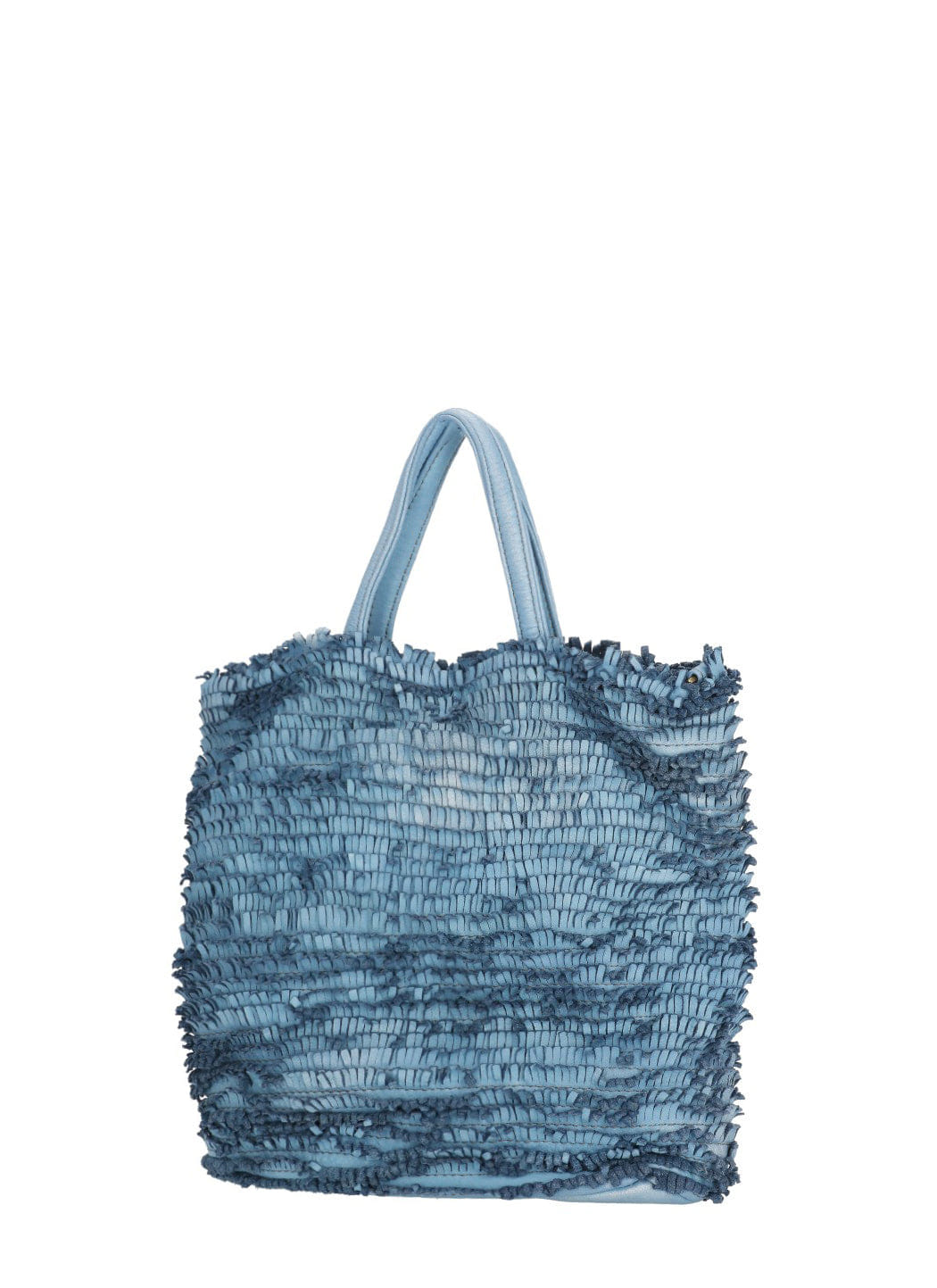 Blue Textured Micro - Fringe Shoulder Bag