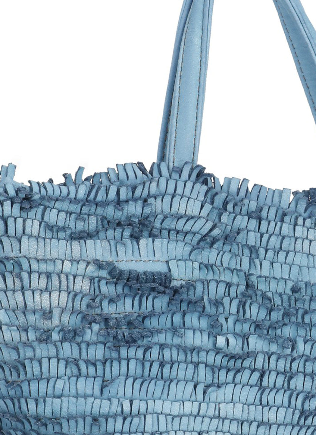 Blue Textured Micro - Fringe Shoulder Bag