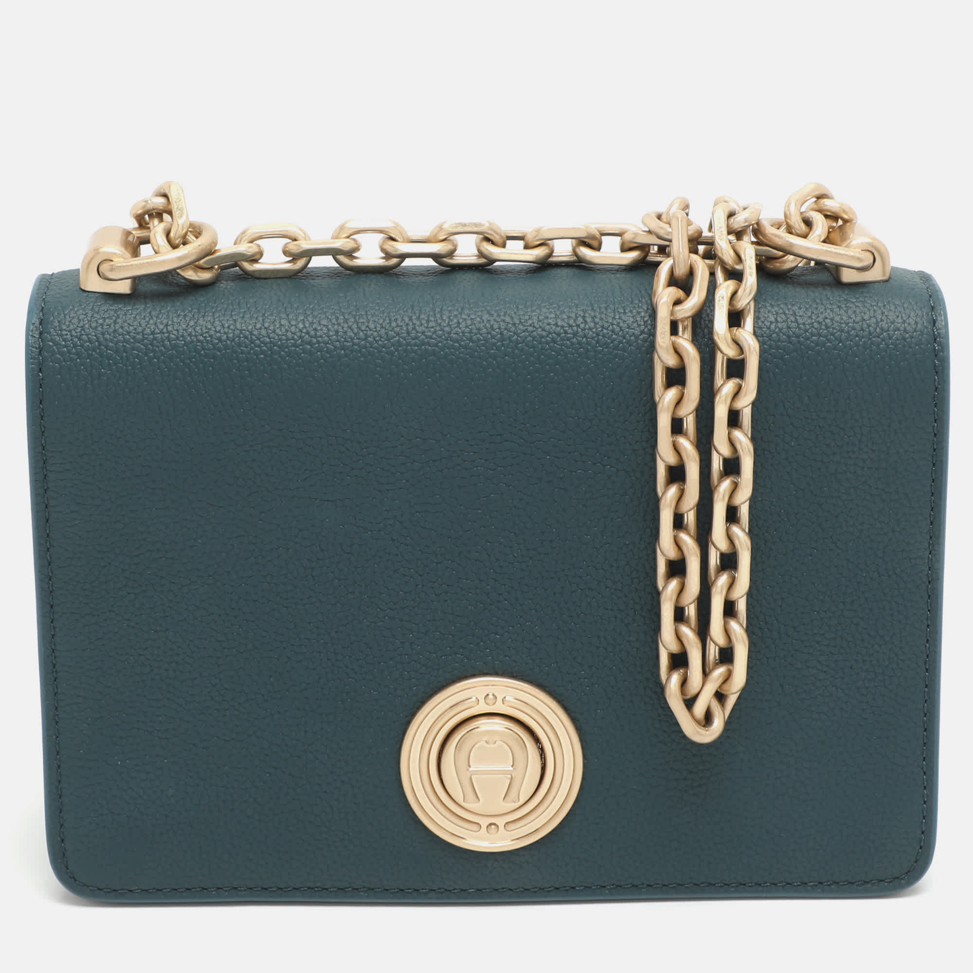 Aigner Leeloo Green Leather Shoulder Bag
