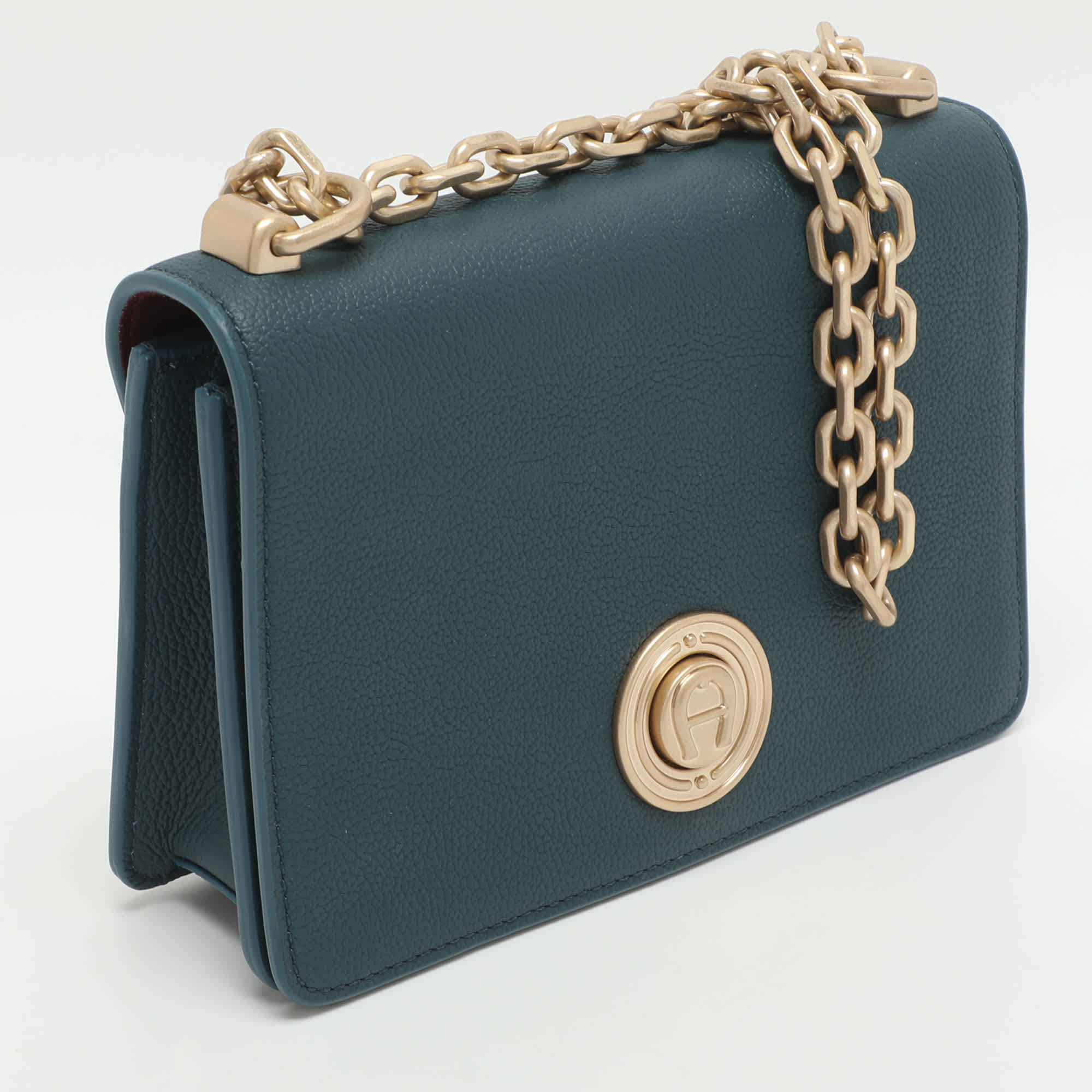 Aigner Leeloo Green Leather Shoulder Bag