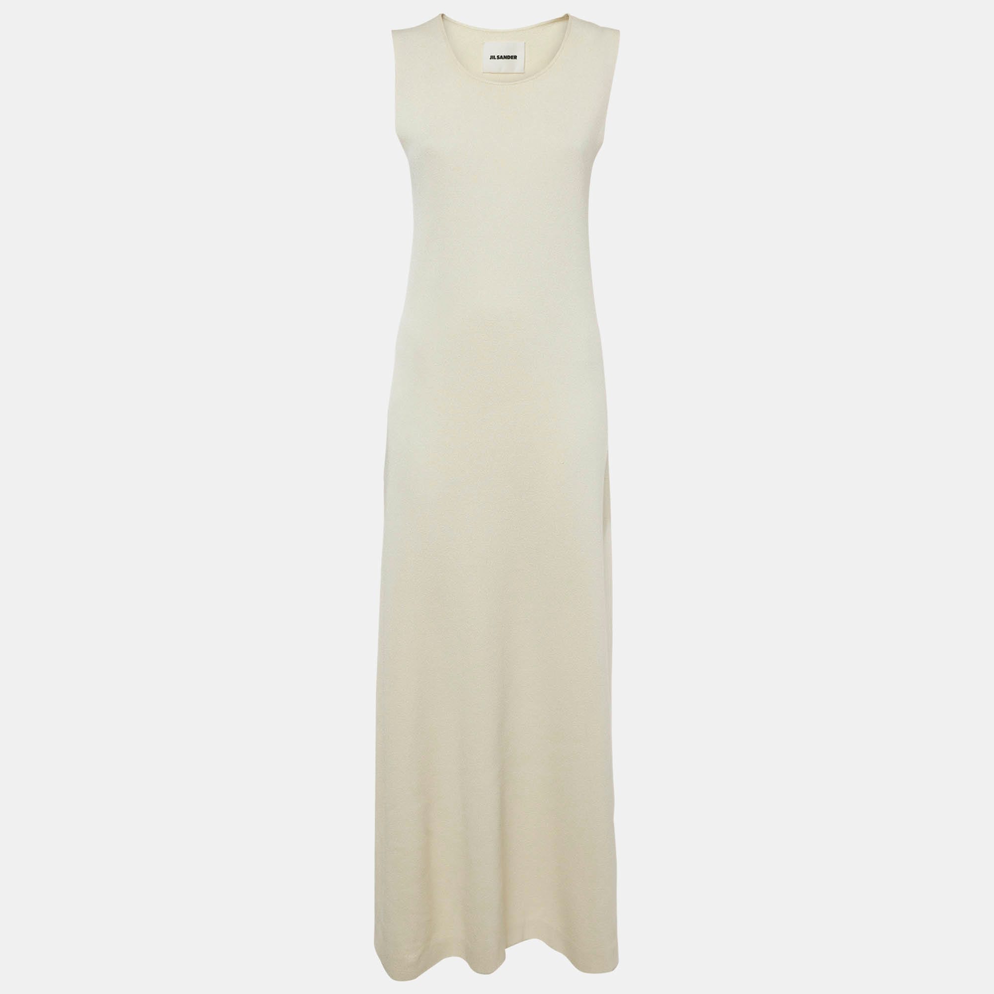 Jil Sander White Stretch Crepe Sleeveless Maxi Dress