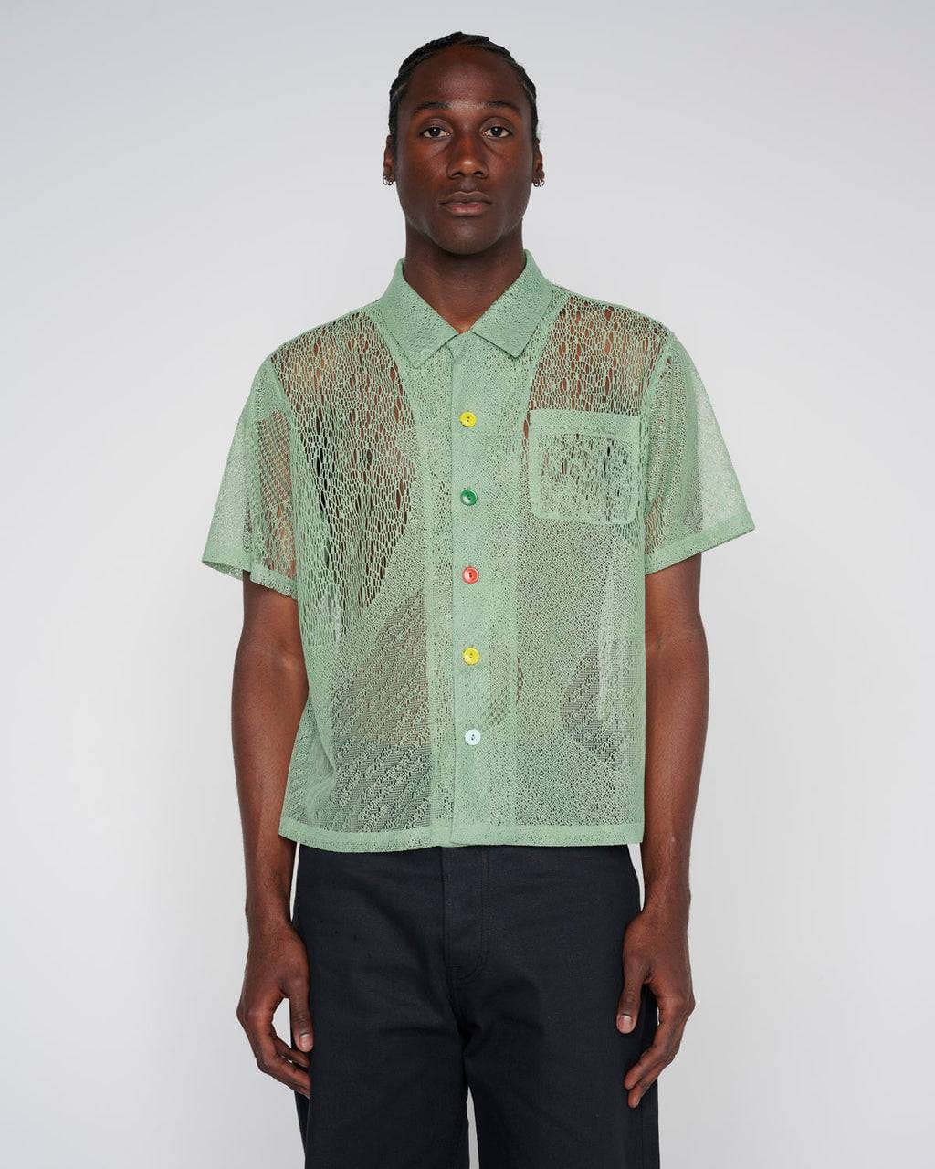 Brain Dead Engineered Mesh Short Sleeve Button Up - Green