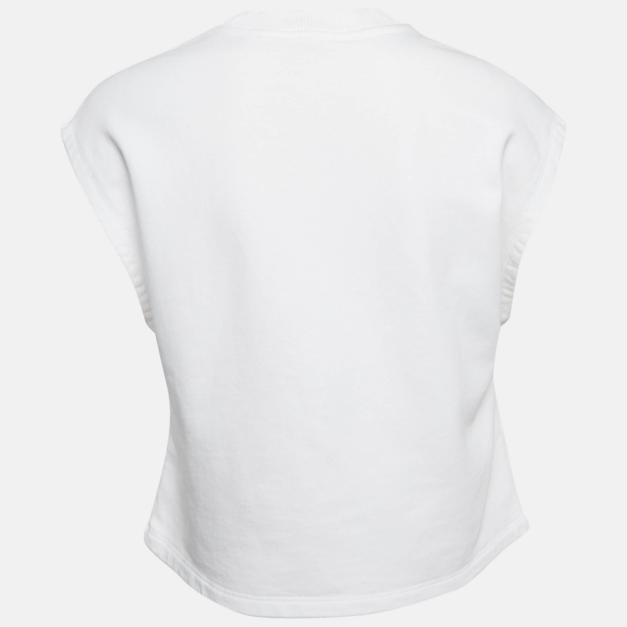 Max Mara White Printed Cotton Knit Crew Neck Crop Top