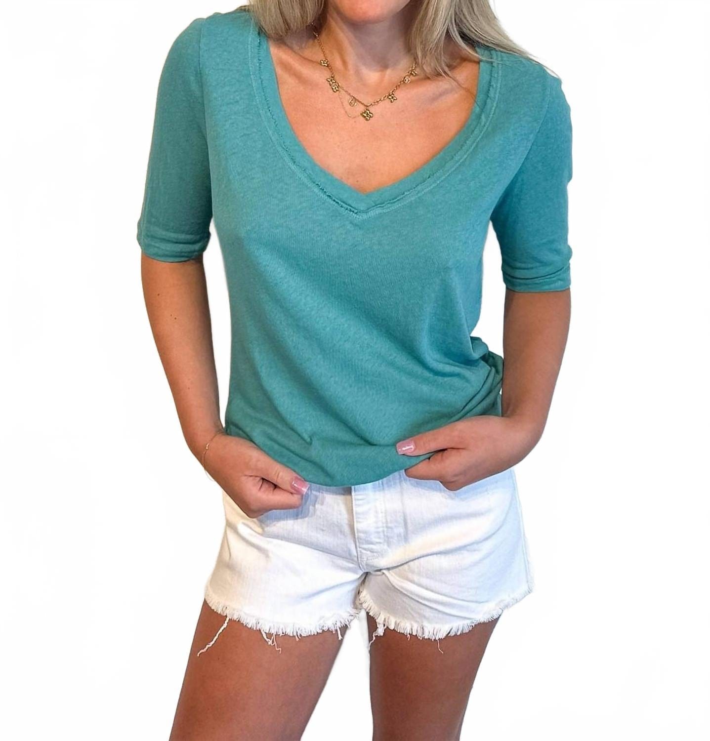 Jude V - Neck Elbow Sleeve T-Shirt In Teal
