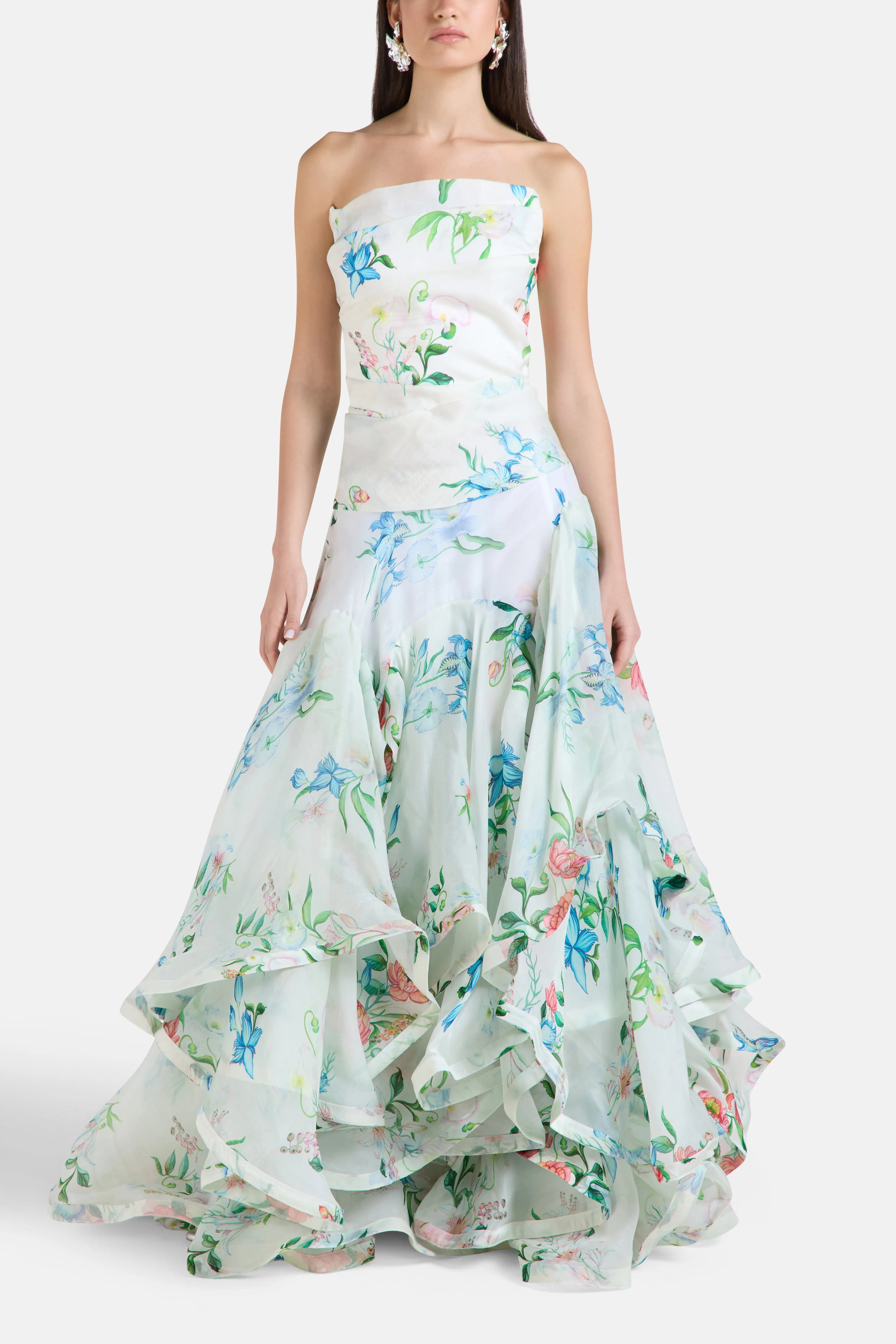 LA FUORI Corset Strapless Floral Top in White