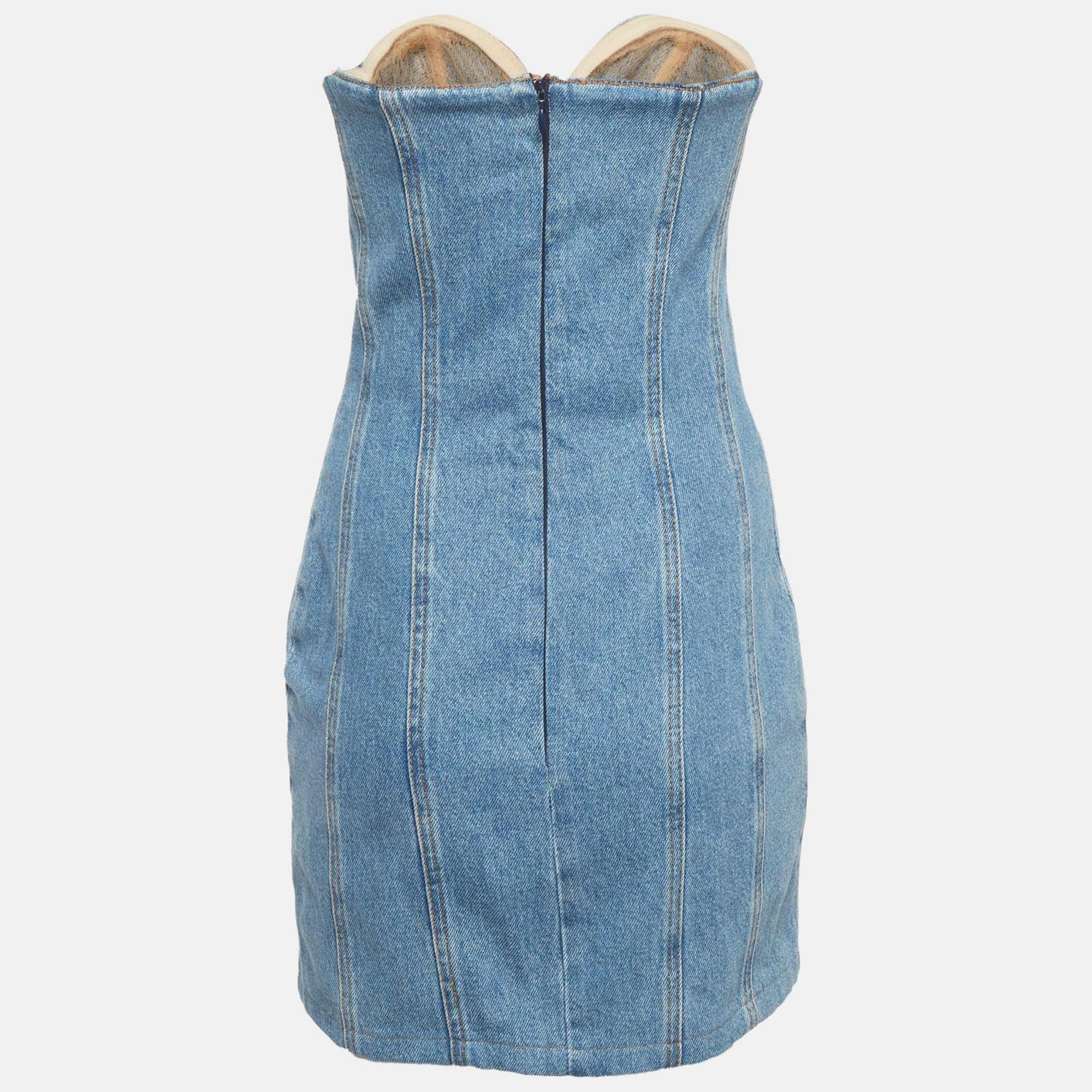 Magda Butrym Blue Denim Corset Tank Top & Strapless Mini Dress Set