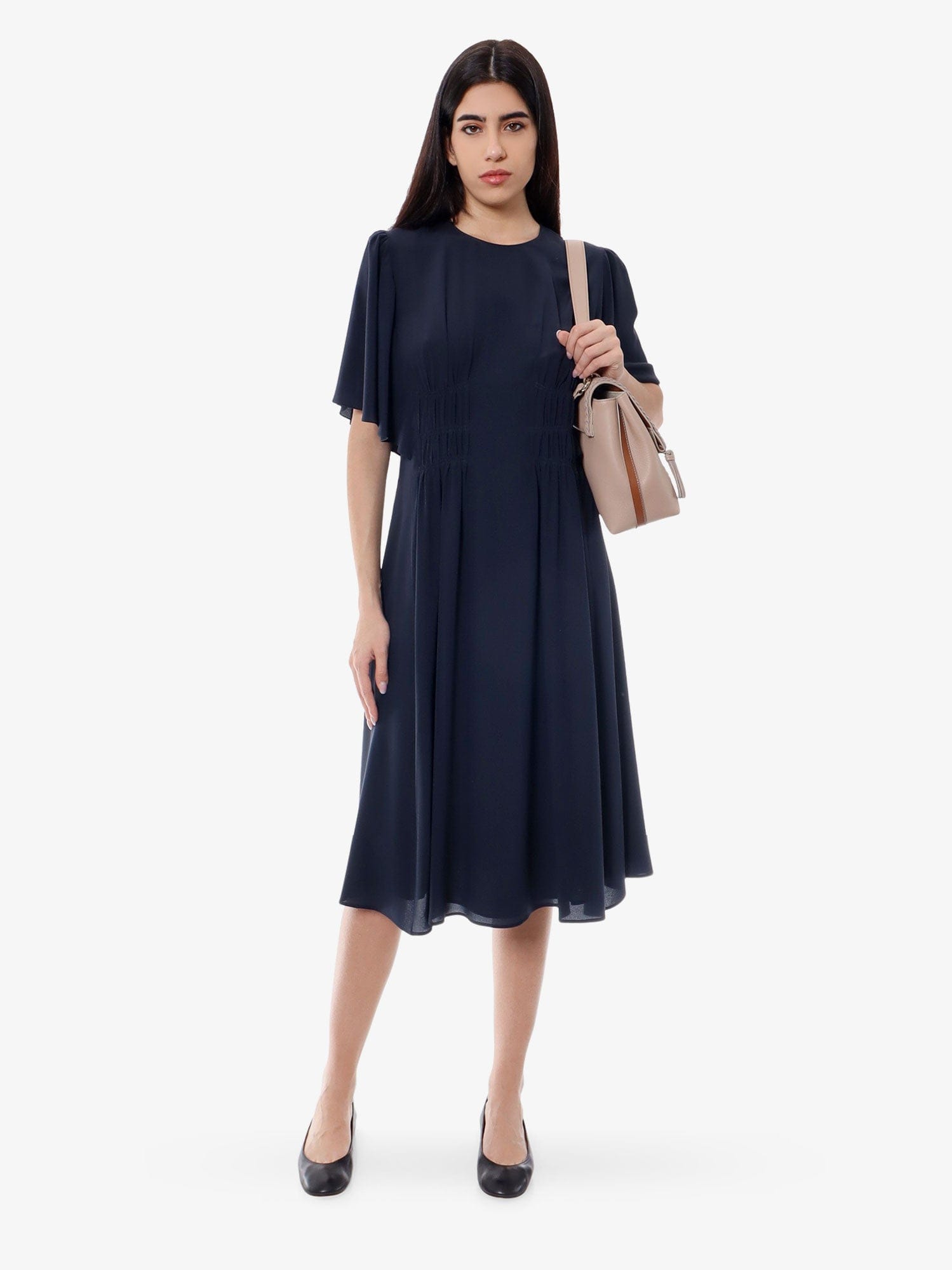 Chloe Silk dress with frontal drapery