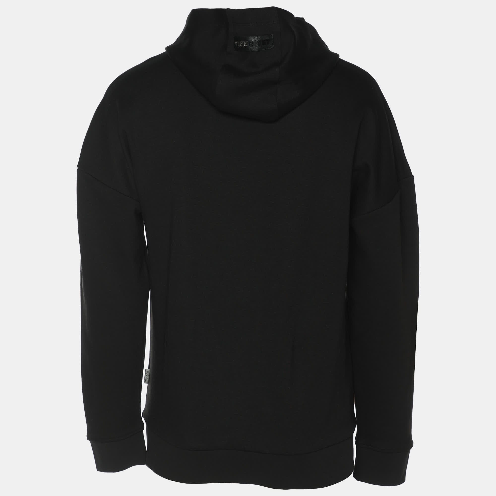 Plein Sport Black/gold Jersey Logo Print Hooded Sweatshirt