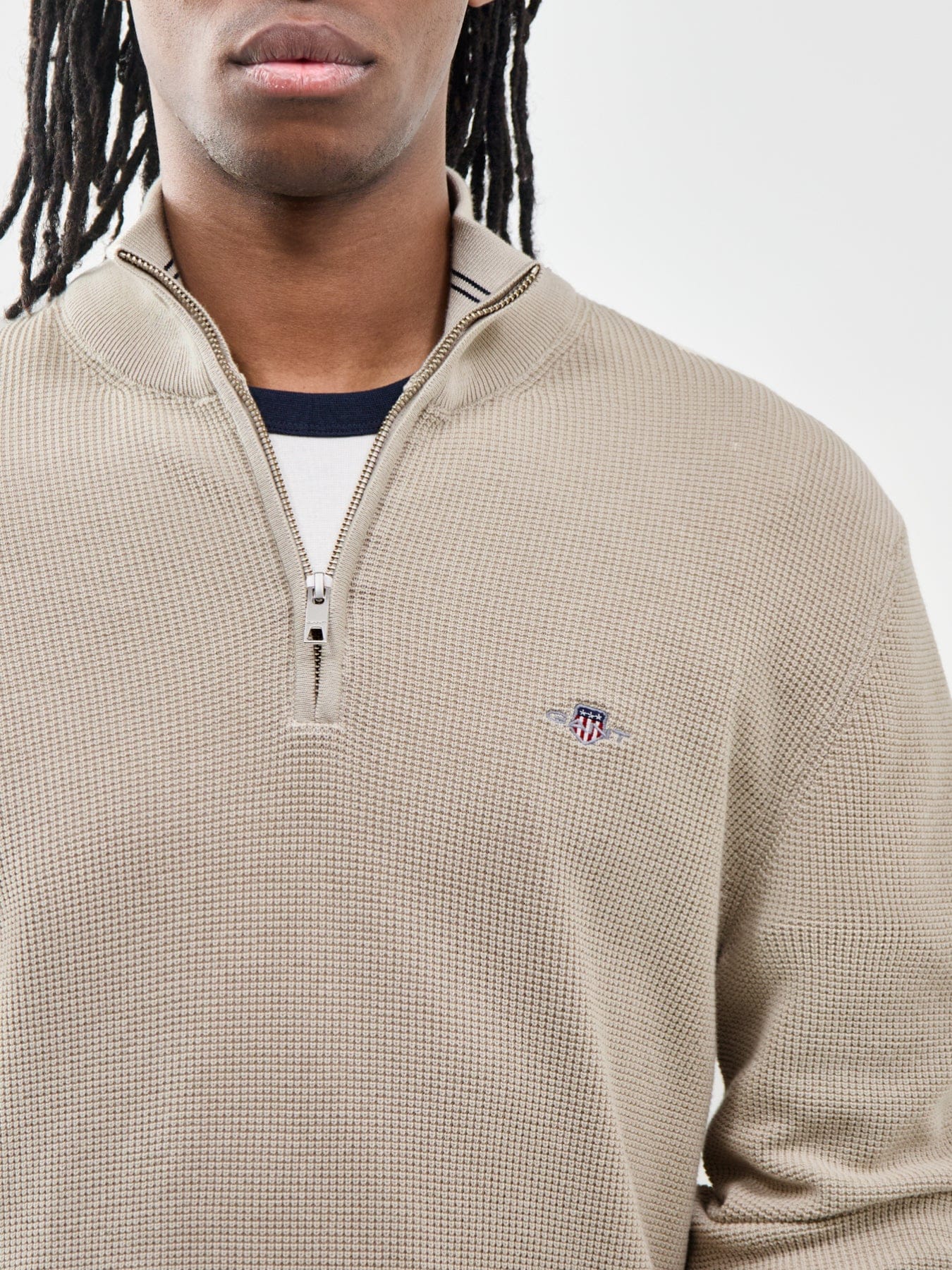 GANT Micro Textured Cotton Half Zip Jumper Beige