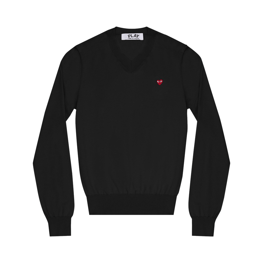 Comme des Garçons PLAY Red Heart Patch V-Neck Sweater Black